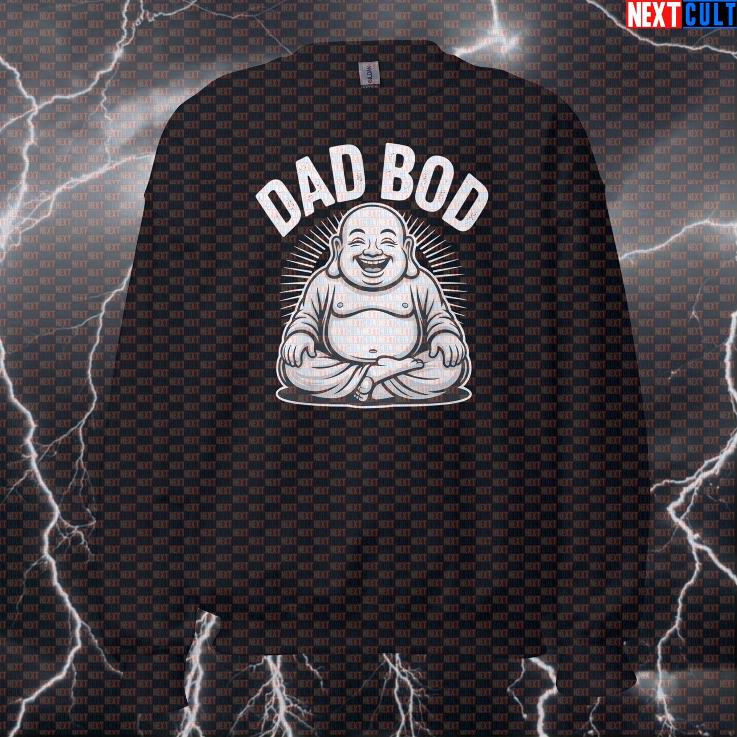 Buddha Dad Bod Funny Gym Sweatshirt - Enlightened Father's Day Pullover Jumper Pump Cover For Lifters Father's Day Fitness Gym Pump Cover Workout Next Cult Brand