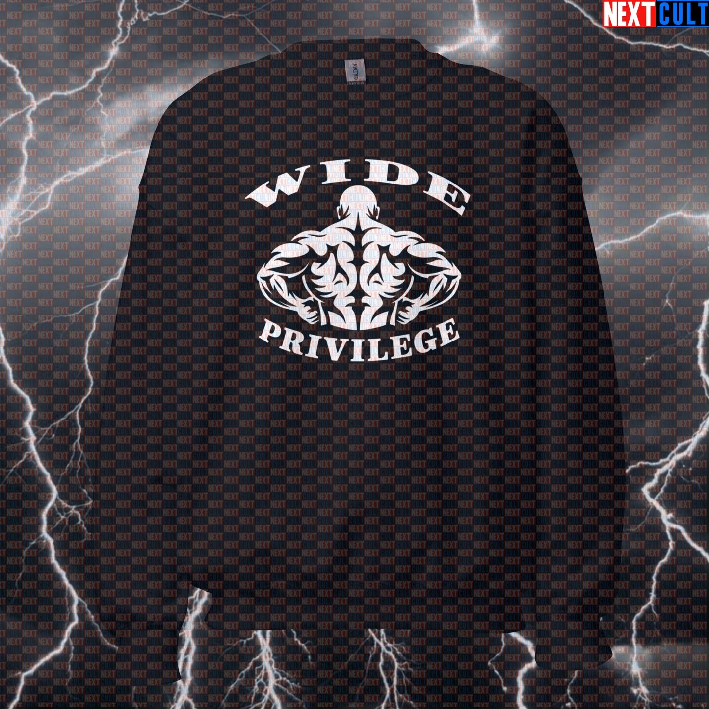 Wide Privilege Funny Gym Sweatshirt - Wide Back Meme Jumper Crewneck Pullover Pump Cover for Lifters Bodybuilding Fitness Gym Pump Cover Workout Next Cult Brand