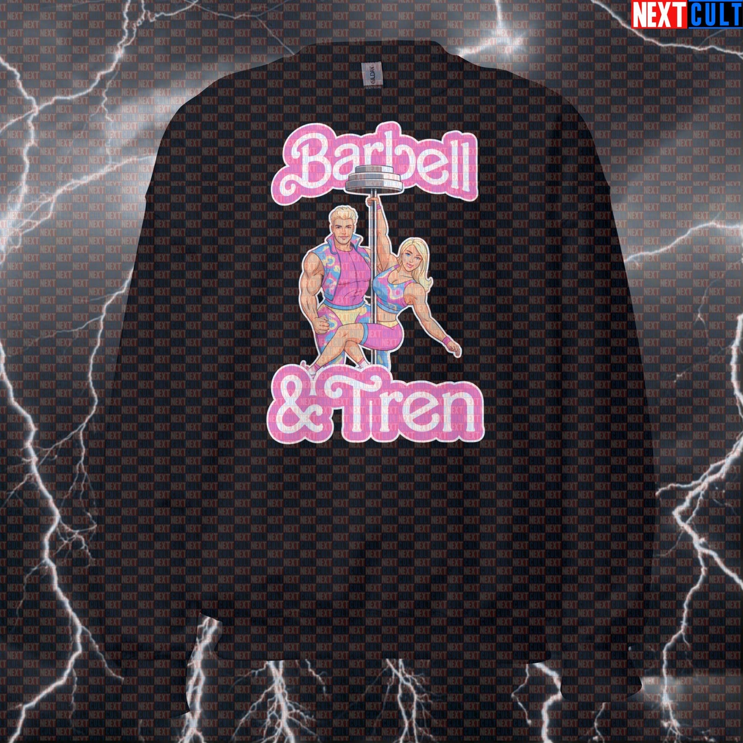 Barbie & Ken Barbell Tren Funny Gym Sweatshirt - Gym Meme Pullover Jumper Pump Cover For Lifters Barbie Bodybuilding Films Fitness Gym Ken Powerlifting Pump Cover Steroids Workout Next Cult Brand
