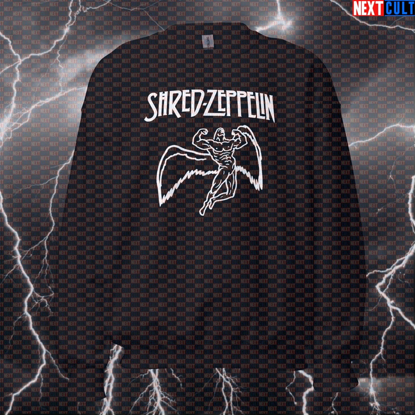 Funny Gym Sweatshirt - Shred Zeppelin Heavy Metal Pump Cover Jumper for Lifters & Rock Fans Bodybuilding Fitness Gym Led Zeppelin Pump Cover Rock Music Workout Next Cult Brand