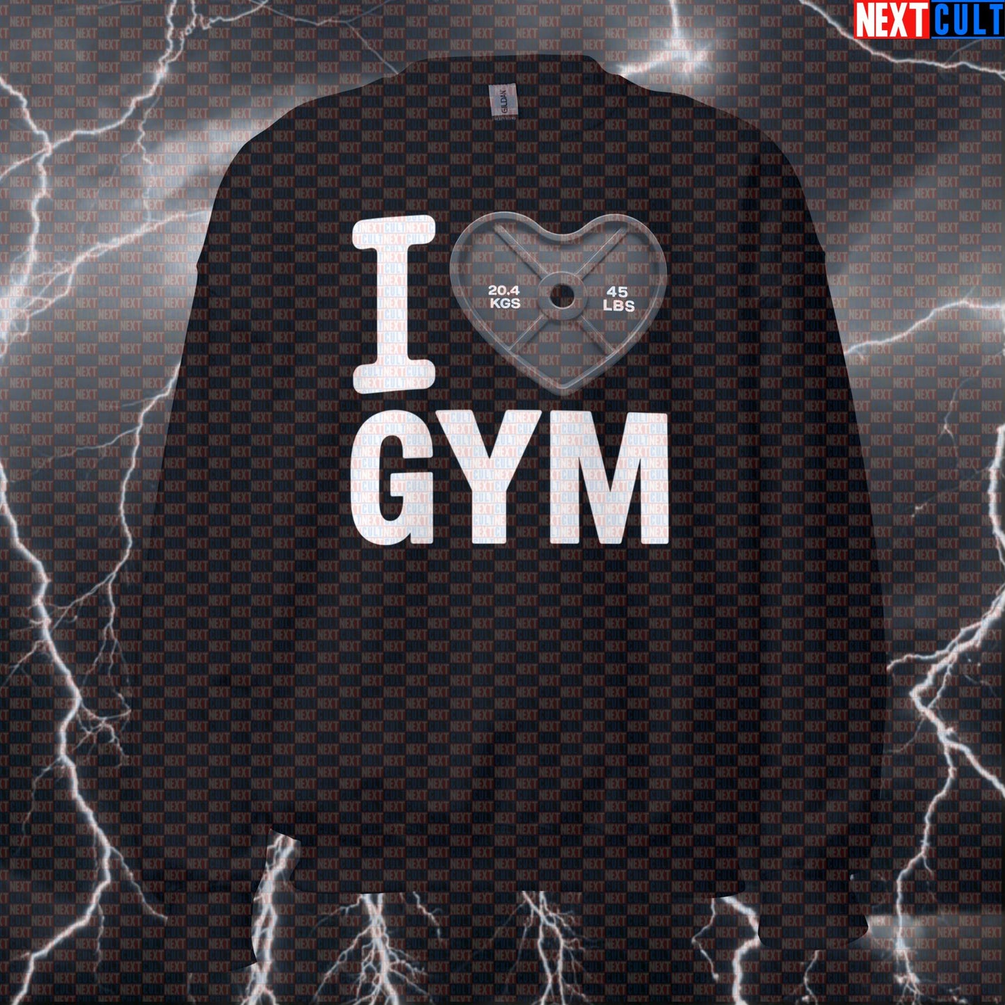 I Love Gym Valentine's Workout Sweatshirt | Heart Weight Plate Funny Gym Sweater Bodybuilding Fitness Gym Powerlifting Pump Cover Valentine's Day Workout Next Cult Brand