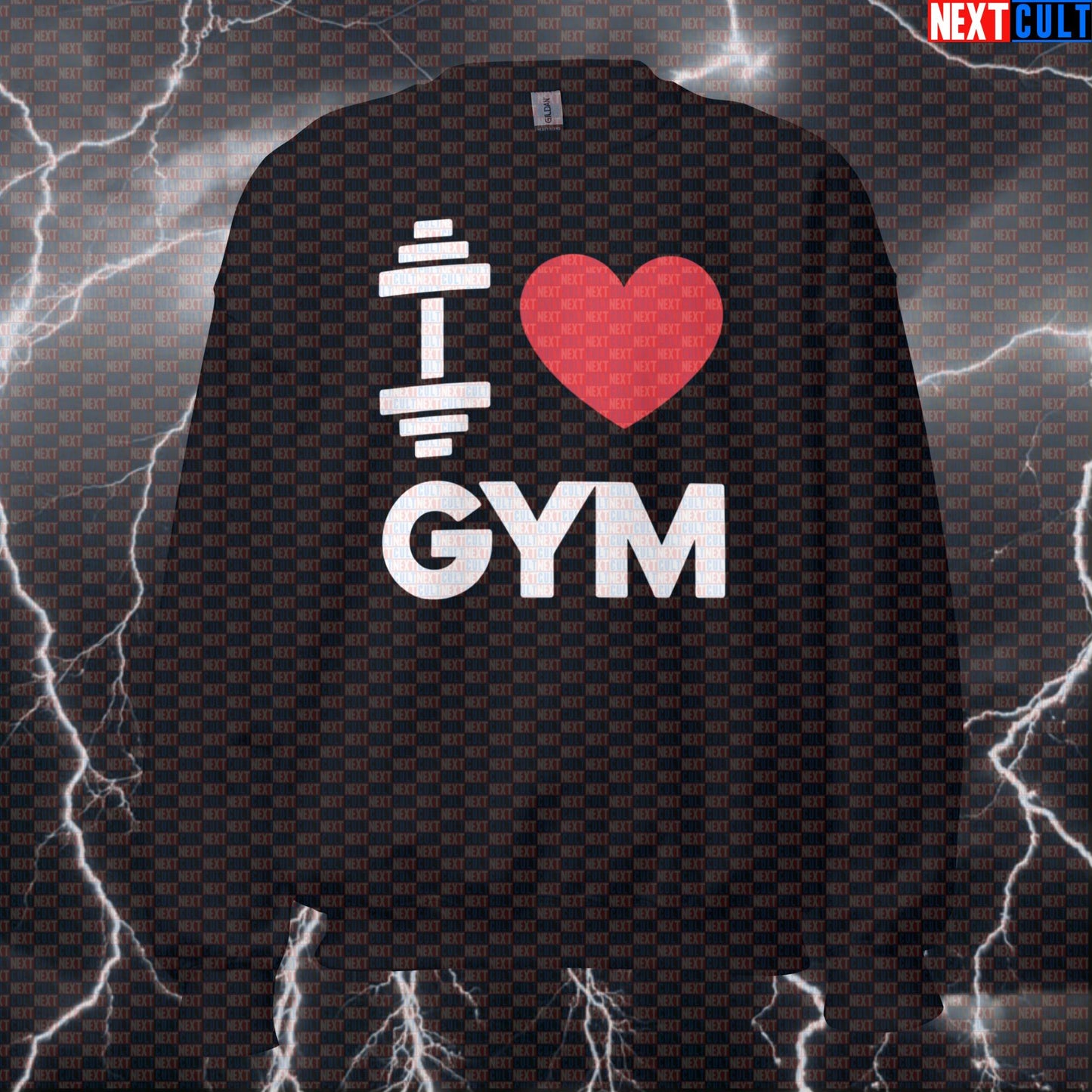 Funny I Love Gym Valentine's Day Sweatshirt - Gym Lovers Workout Pullover Dumbbell Pump Cover Top Bodybuilding Fitness Gym Pump Cover Valentine's Day Workout Next Cult Brand