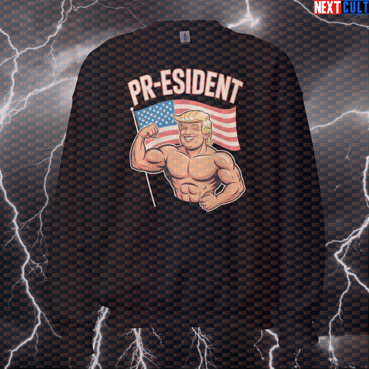 Funny Patriotic Donald Trump PR-Esident Gym Sweatshirt - 4th of July Workout Pump Cover Jumper Pullover 4th of July Bodybuilding Donald Trump Fitness Gym Powerlifting Pump Cover Workout Next Cult Brand
