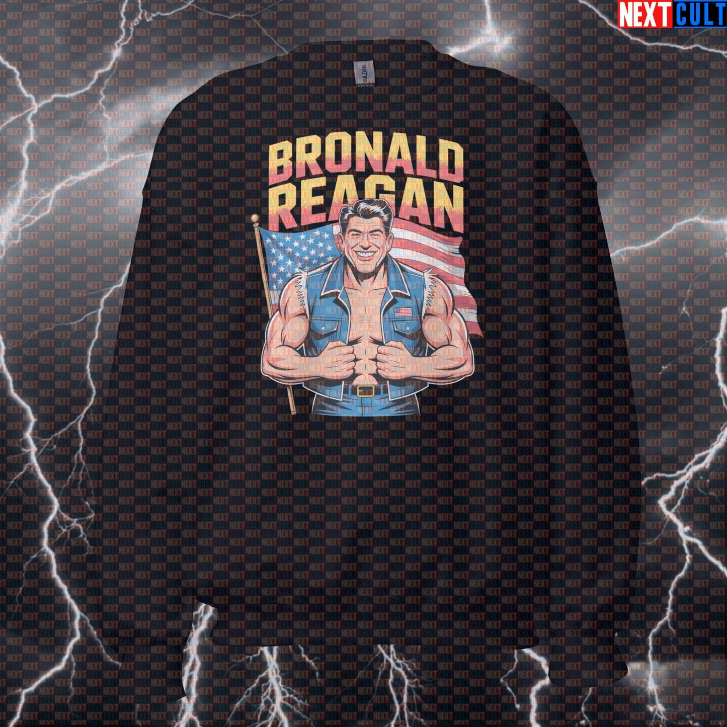 Funny Patriotic Gym Sweatshirt - Bronald Reagan Pump Cover Jumper Pullover For July 4th USA Gains Sweatshirts Next Cult Brand