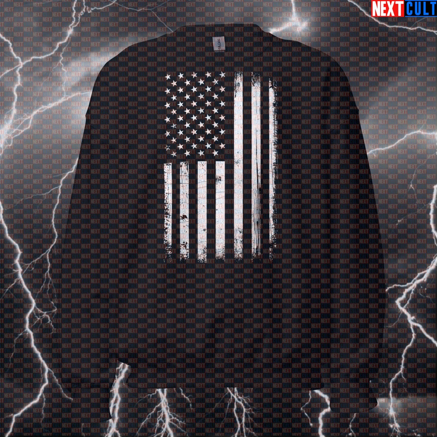 Distressed American Flag Funny 4th Of July Gym Sweatshirt - Patriotic Pump Cover Pullover Workout Jumper For Lifters Sweatshirts 4th of July Fitness Gym Pump Cover Workout Next Cult Brand