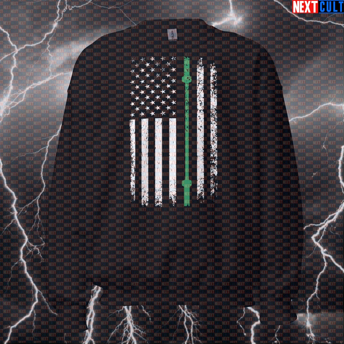 Thin Green Line American Flag Gym Sweatshirt | Military Support Workout Pullover Sweatshirts 4th of July Fitness Gym Powerlifting Pump Cover Workout Next Cult Brand