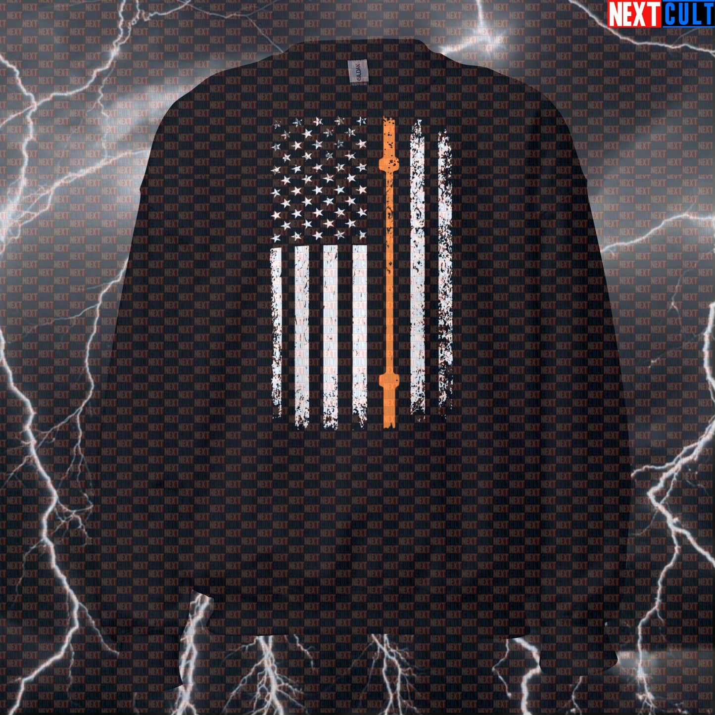 Thin Orange Line Gym Flag Crewneck Sweatshirt | SAR Tribute Patriotic Workout Pullover Sweatshirts 4th of July Fitness Gym Powerlifting Pump Cover Workout Next Cult Brand
