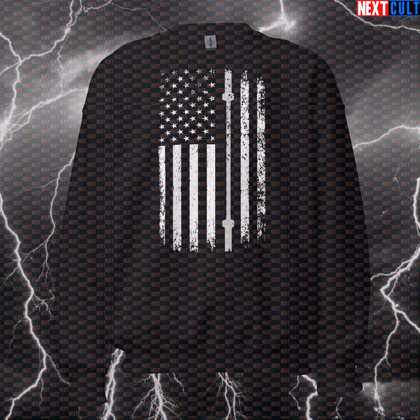 Thin Grey Line Lifter Flag Patriotic Workout Sweatshirt | Corrections Officer Gym Pullover Sweatshirts 4th of July Fitness Gym Powerlifting Pump Cover Workout Next Cult Brand