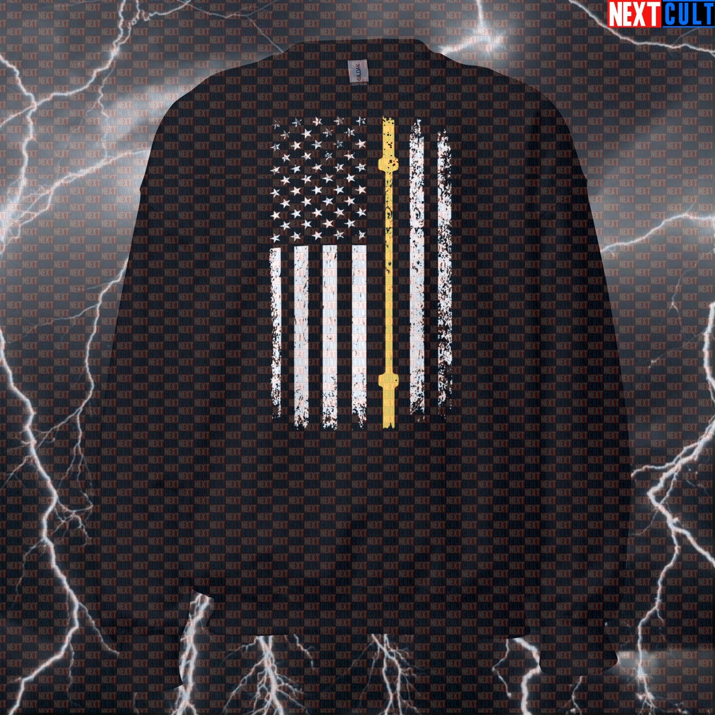 Thin Gold Line Lifter Flag Sweatshirt | Patriotic Gym Pullover for Powerlifting & Dispatch Sweatshirts 4th of July Fitness Gym Powerlifting Pump Cover Workout Next Cult Brand