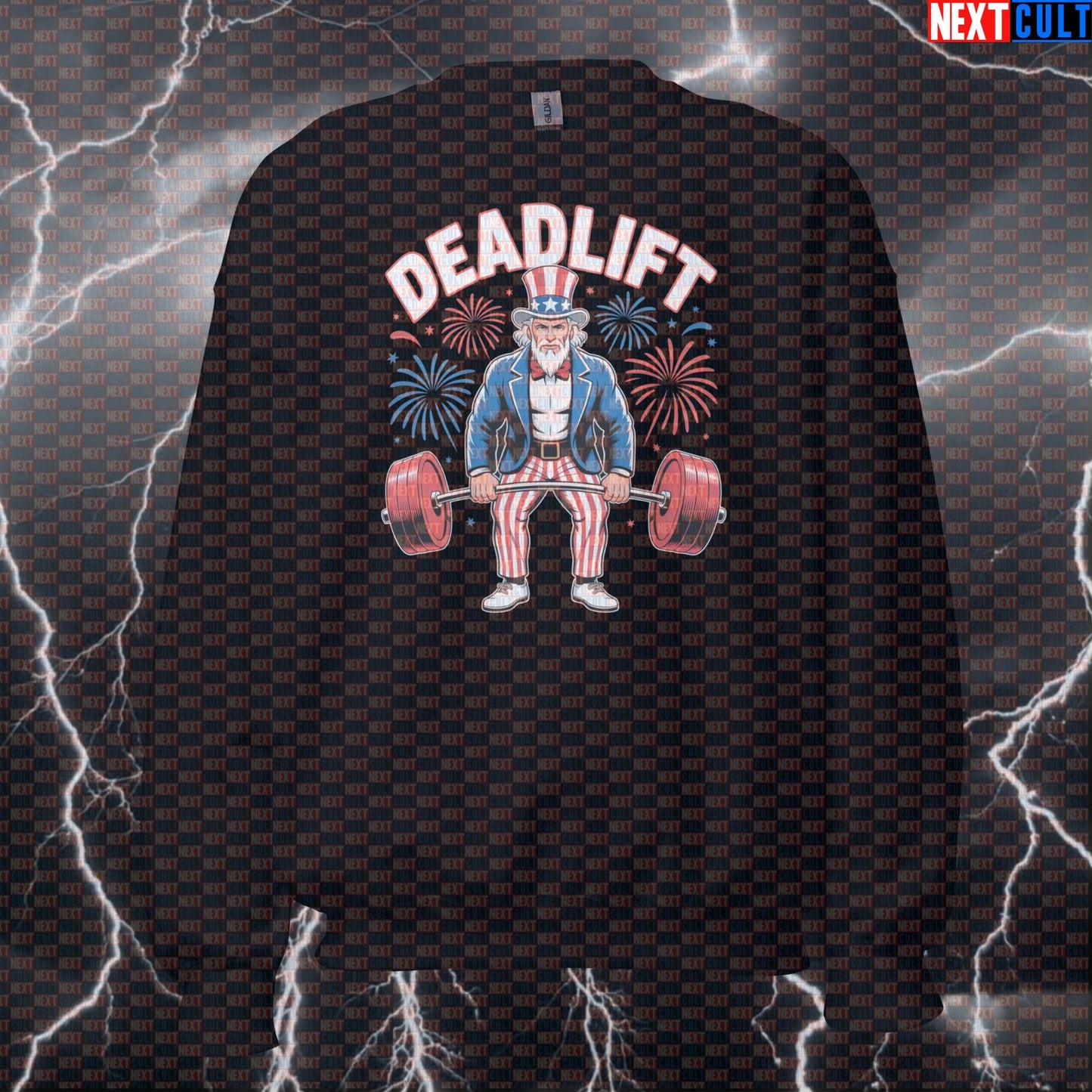 Uncle Sam Deadlift Patriotic Funny Gym Sweatshirt - 4th of July Workout Jumper Pump Cover Pullover 4th of July Bodybuilding Fitness Gym Leg Day Powerlifting Pump Cover Uncle Sam Workout Next Cult Brand