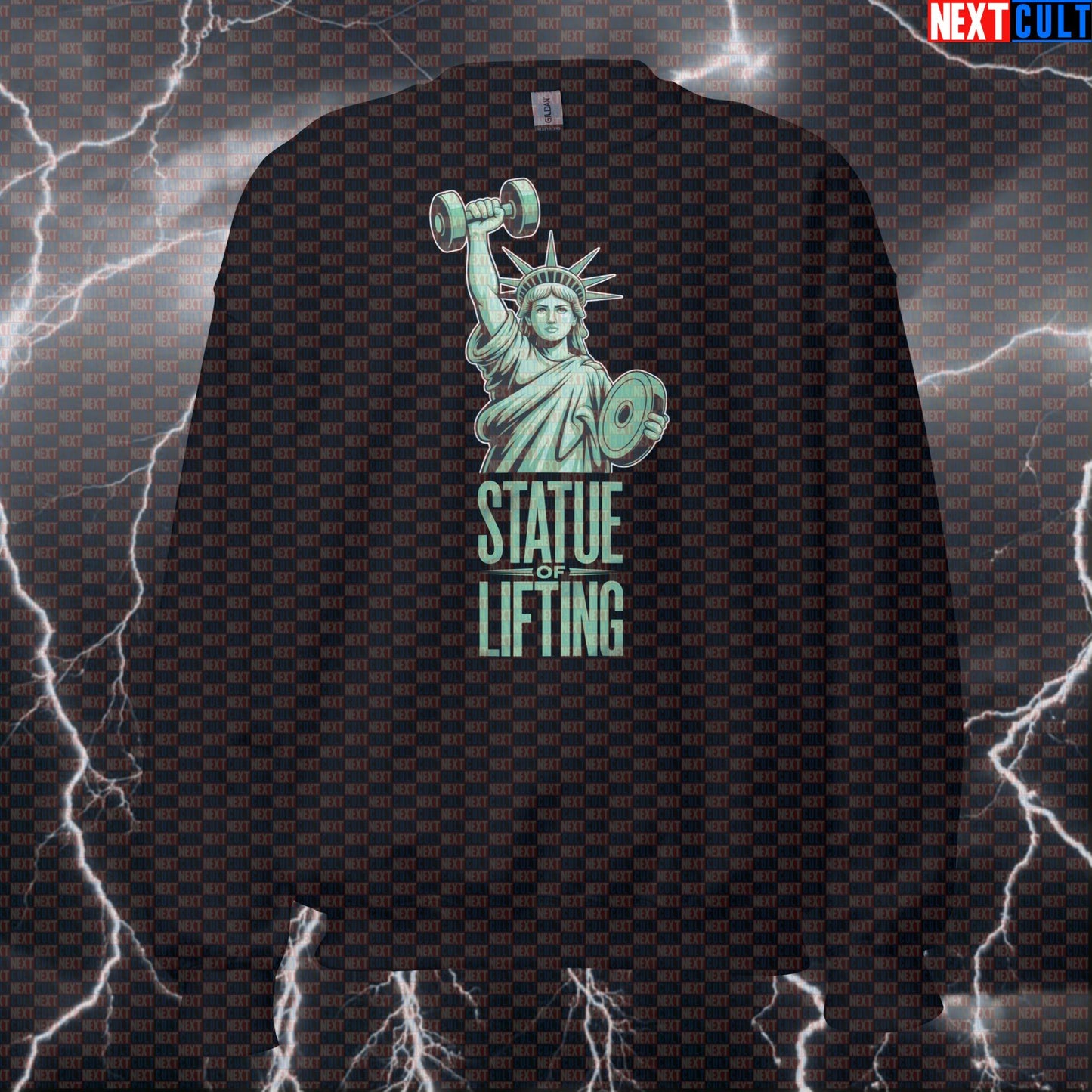 Funny Patriotic Gym Sweatshirt - Statue of Lifting 4th of July Pump Cover Jumper Pullover 4th of July Bodybuilding Fitness Gym Pump Cover Statue of Liberty Workout Next Cult Brand