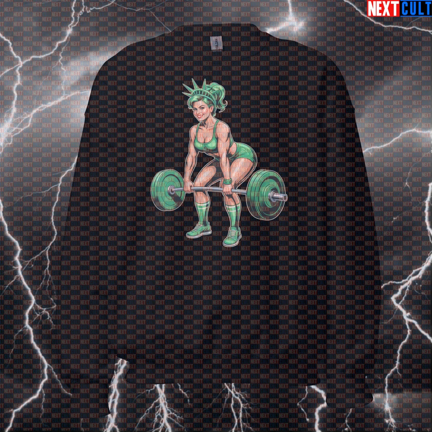 Funny Patriotic Deadlift Gym Sweatshirt - Statue Of Liberty 4th Of July Meme Pullover Pump Cover 4th of July Bodybuilding Fitness Gym Leg Day Powerlifting Pump Cover Statue of Liberty Workout Next Cult Brand