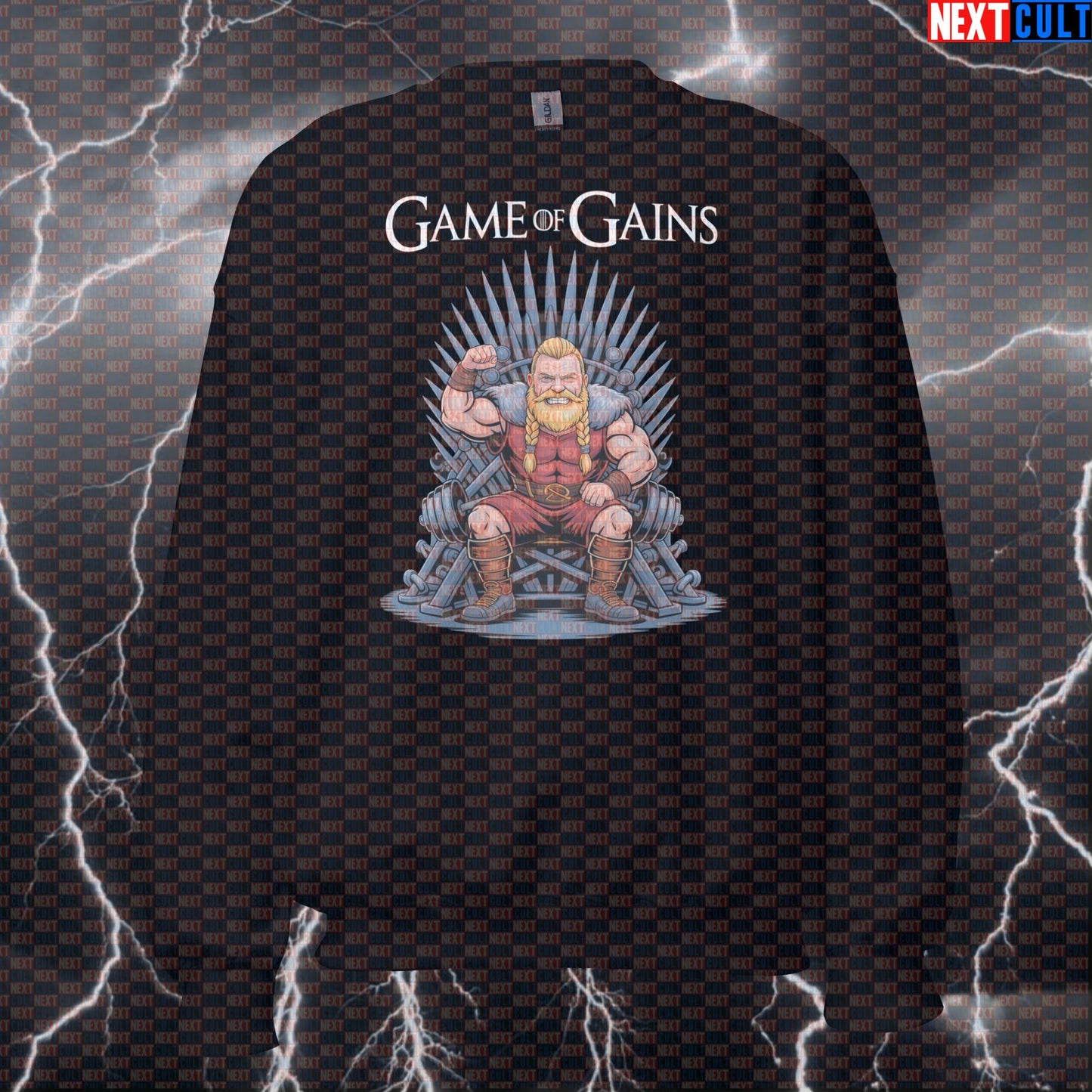 Funny Viking Game Of Gains Gym Sweatshirt - Norse Fitness Meme Pullover Jumper Pump Cover Bodybuilding Fitness Game of Thrones Gym Pump Cover TV Vikings Workout Next Cult Brand