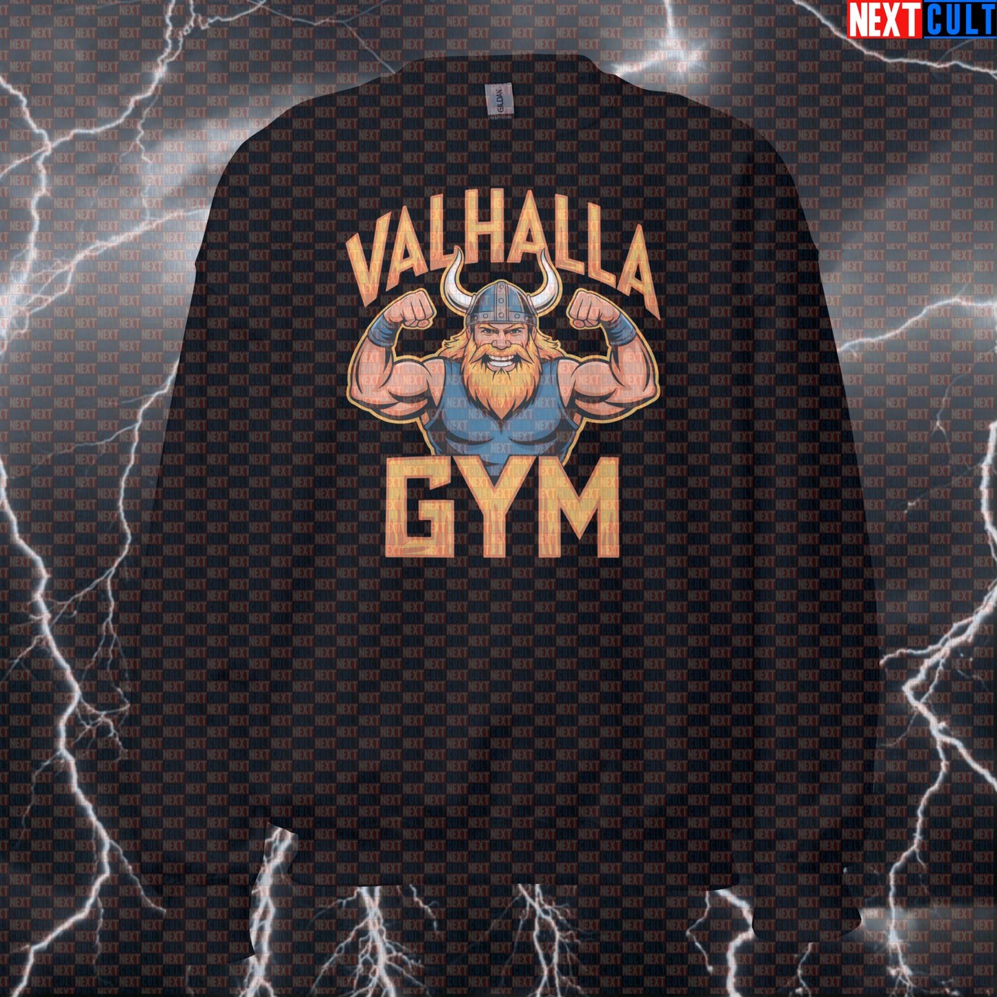 Valhalla Gym Viking Funny Gym Sweatshirt - Norse Pump Cover Crewneck Pullover For Lifters & Gymbros Bodybuilding Fitness Gym Pump Cover Vikings Workout Next Cult Brand