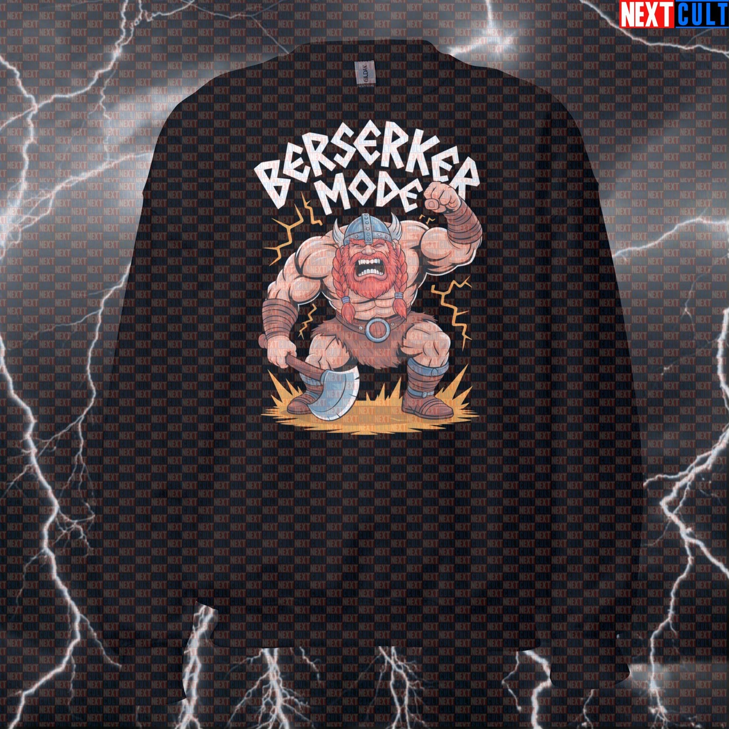 Berserker Mode Funny Gym Sweatshirt - Viking Norse Workout Jumper Crewneck Pullover Pump Cover Bodybuilding Fitness Gym Pump Cover Vikings Workout Next Cult Brand