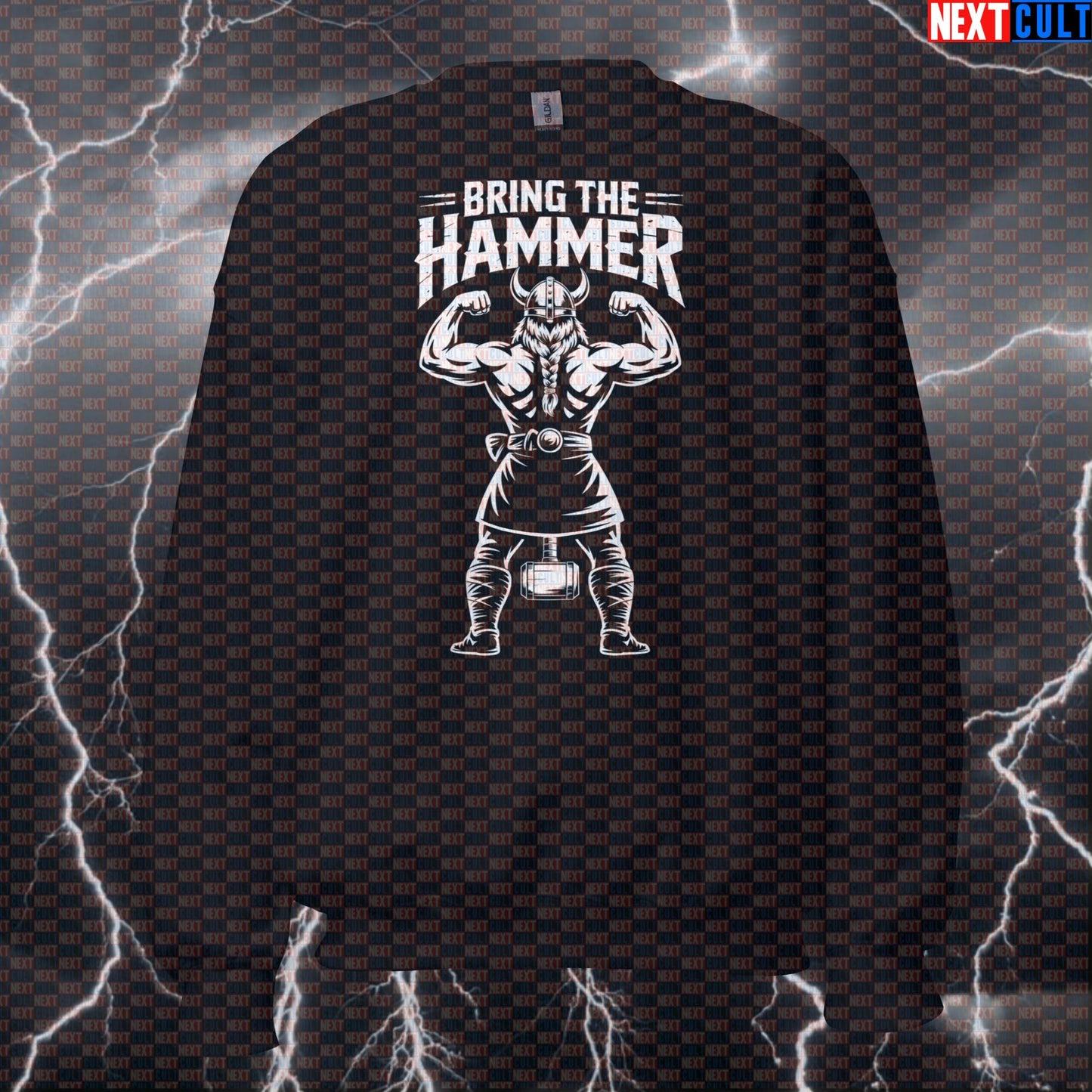 Bring The Hammer Funny Viking Gym Sweatshirt - Norse Pump Cover Jumper Pullover for Lifters Fitness Gym Pump Cover Vikings Workout Next Cult Brand