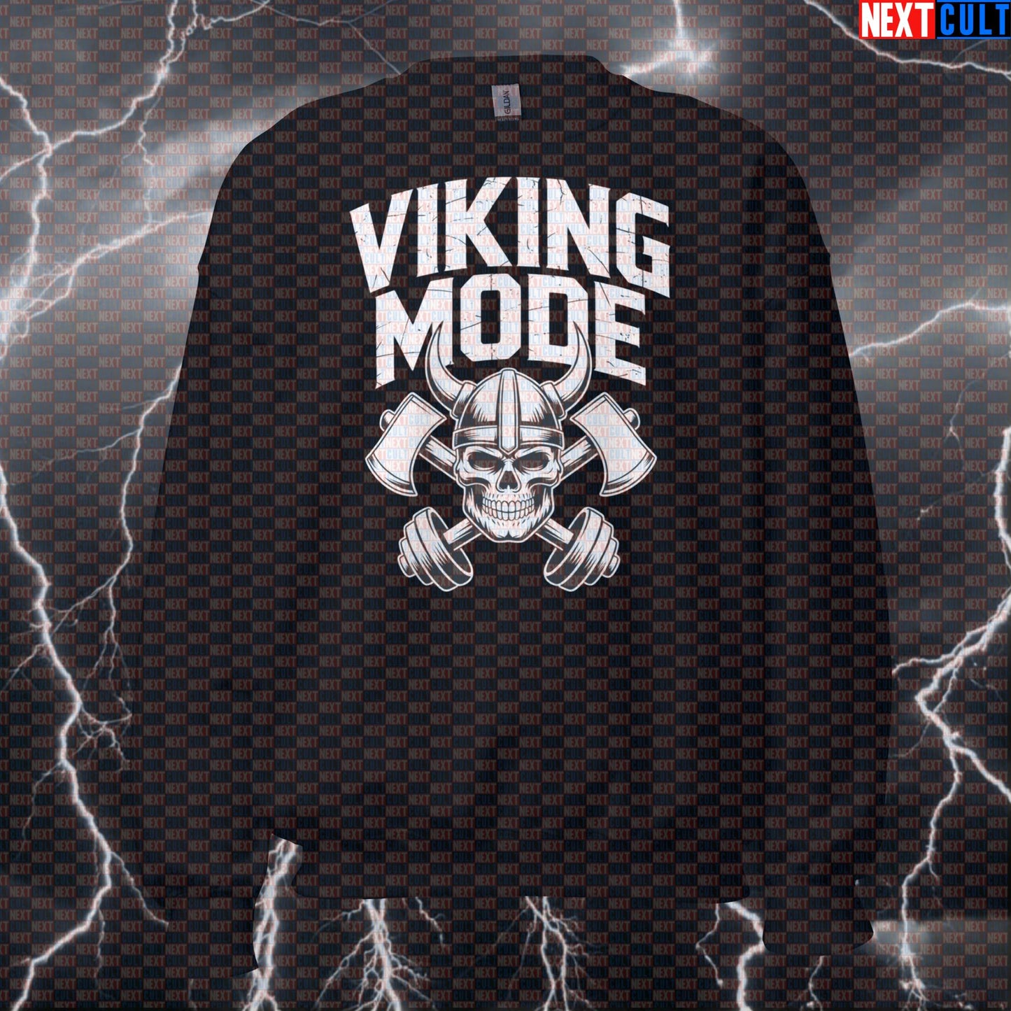 Viking Mode Funny Gym Sweatshirt - Norse Pump Cover Jumper for Lifters, Workout Sweater for Gymbros Bodybuilding Fitness Gym Powerlifting Pump Cover Vikings Workout Next Cult Brand