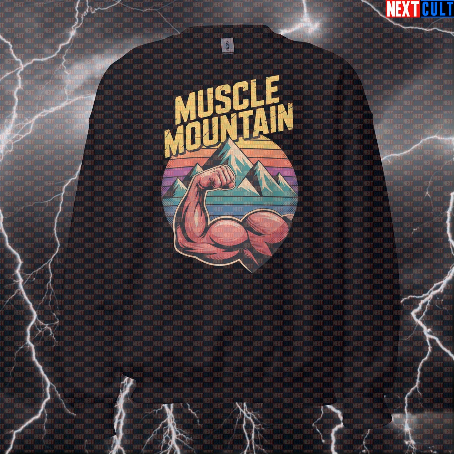 Muscle Mountain Funny Gym Sweatshirt - Bicep Mountain Meme Pullover Jumper Pump Cover for Lifters Sweatshirts Next Cult Brand
