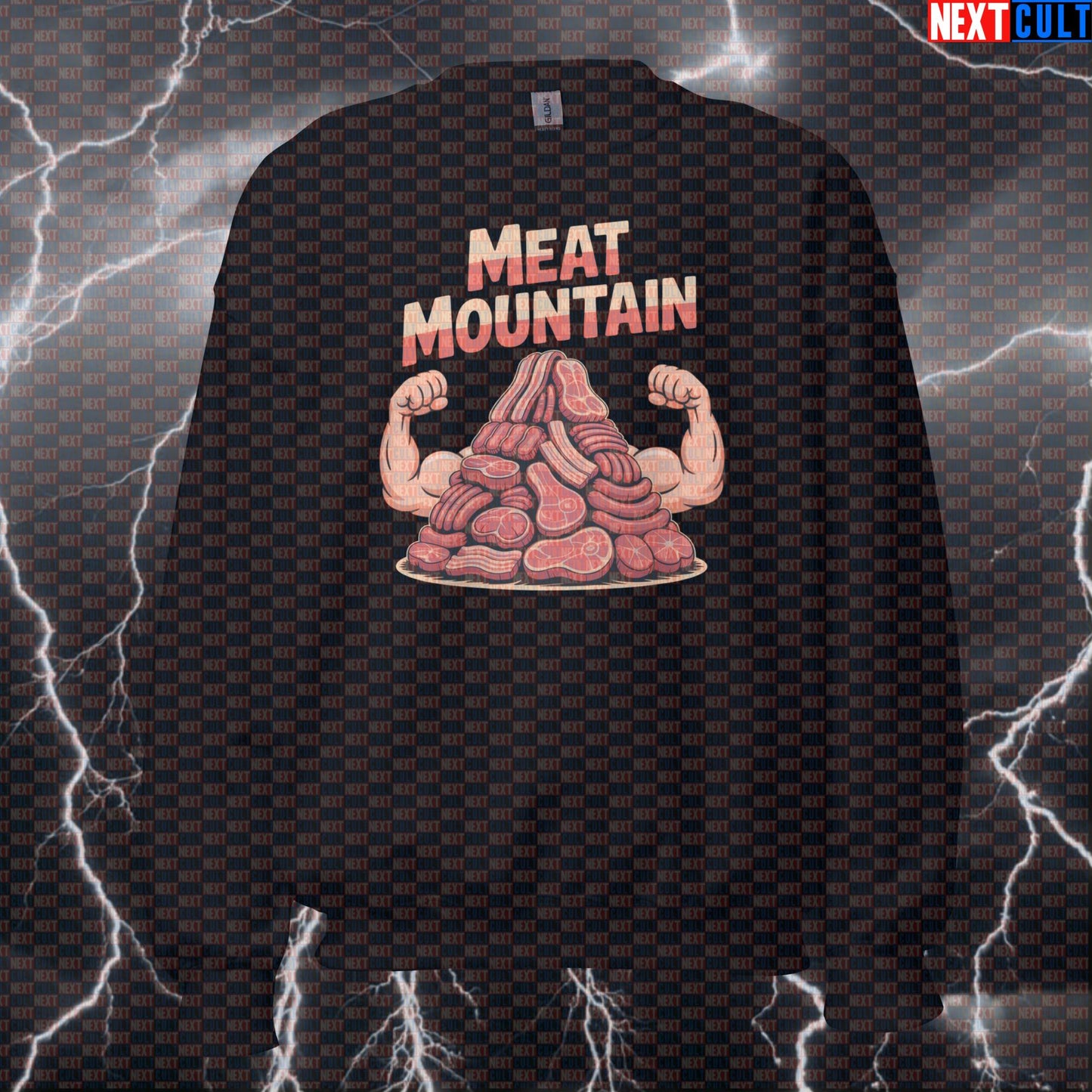 Meat Mountain Funny Gym Sweatshirt - Steak Sausage Meme Pullover Jumper Pump Cover For Lifters Sweatshirts Bodybuilding Fast Food Fitness Gym Pump Cover Workout Next Cult Brand