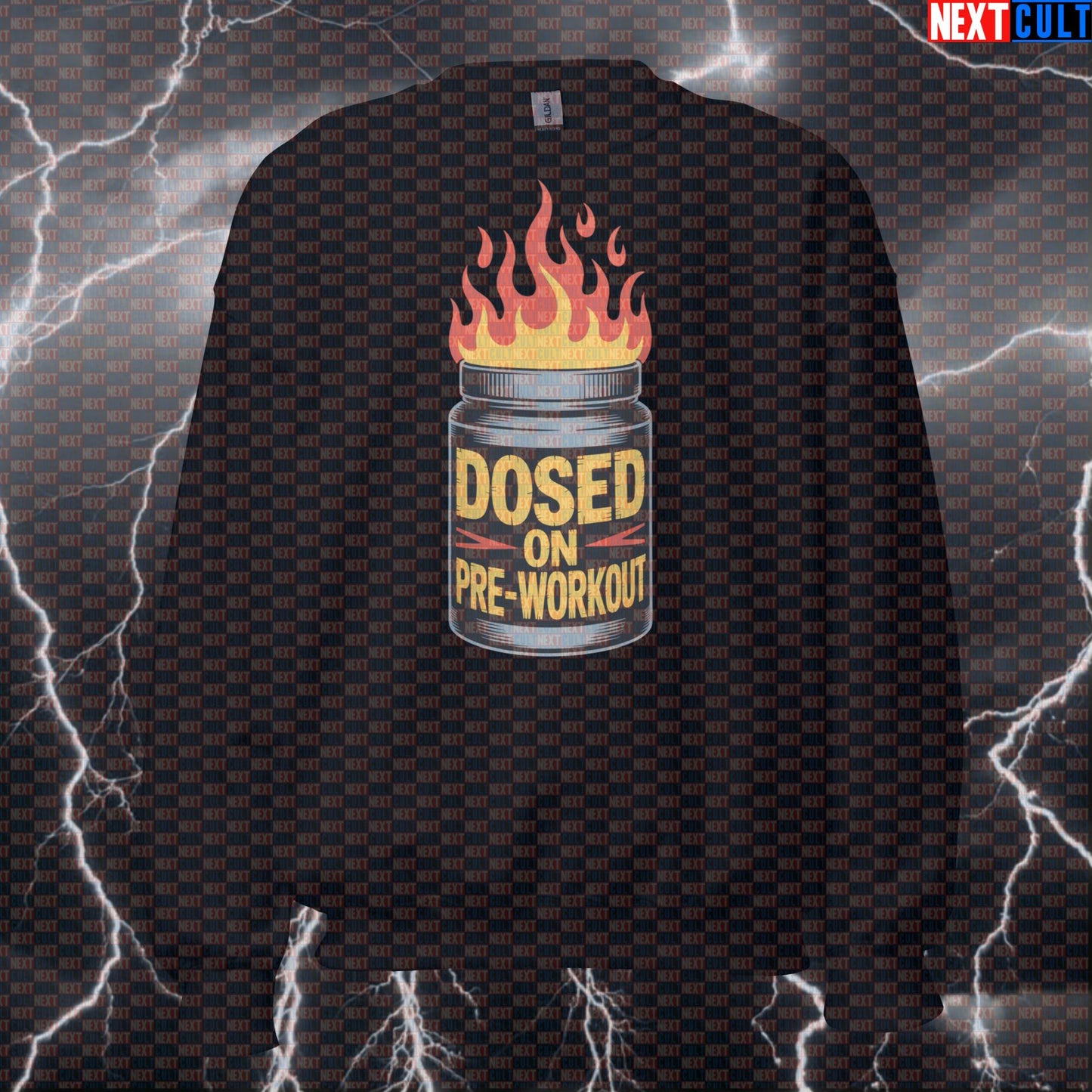 Dosed On Preworkout Funny Gym Sweatshirt - Red Hot Chili Peppers Meme Crewneck Pump Cover For Lifters Sweatshirts Bodybuilding Fitness Gym Powerlifting Pump Cover Red Hot Chili Peppers Rock Music Workout Next Cult Brand