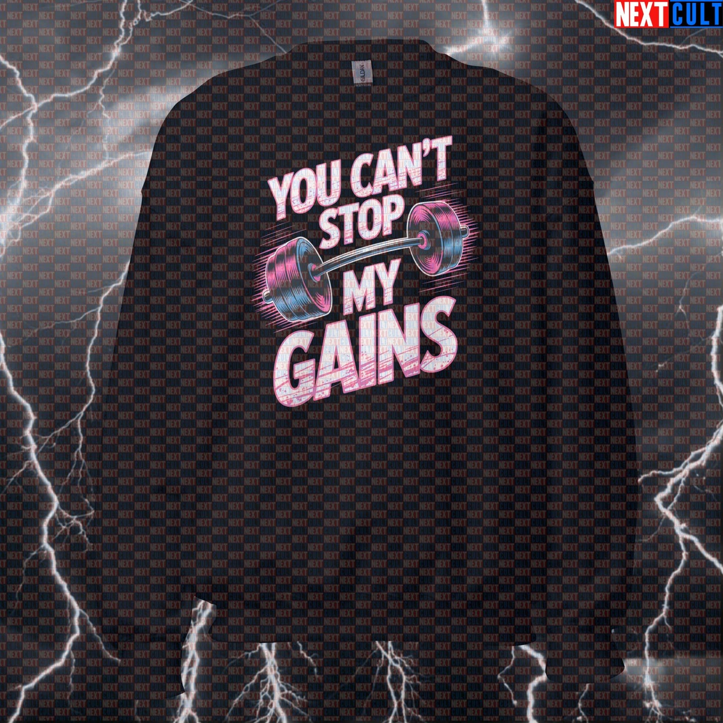 You Can't Stop My Gains Funny Gym Sweatshirt - Heavy Metal Pump Cover Pullover Twisted Sister Meme Top Sweatshirts Bodybuilding Fitness Gym Pump Cover Rock Music Twisted Sister Workout Next Cult Brand
