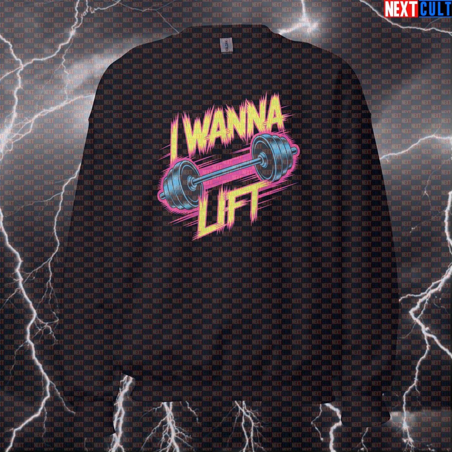 I Wanna Lift Funny Gym Sweatshirt - Twisted Sister Meme Pullover Jumper Pump Cover Heavy Metal Top Sweatshirts Bodybuilding Fitness Gym Powerlifting Pump Cover Rock Music Twisted Sister Workout Next Cult Brand