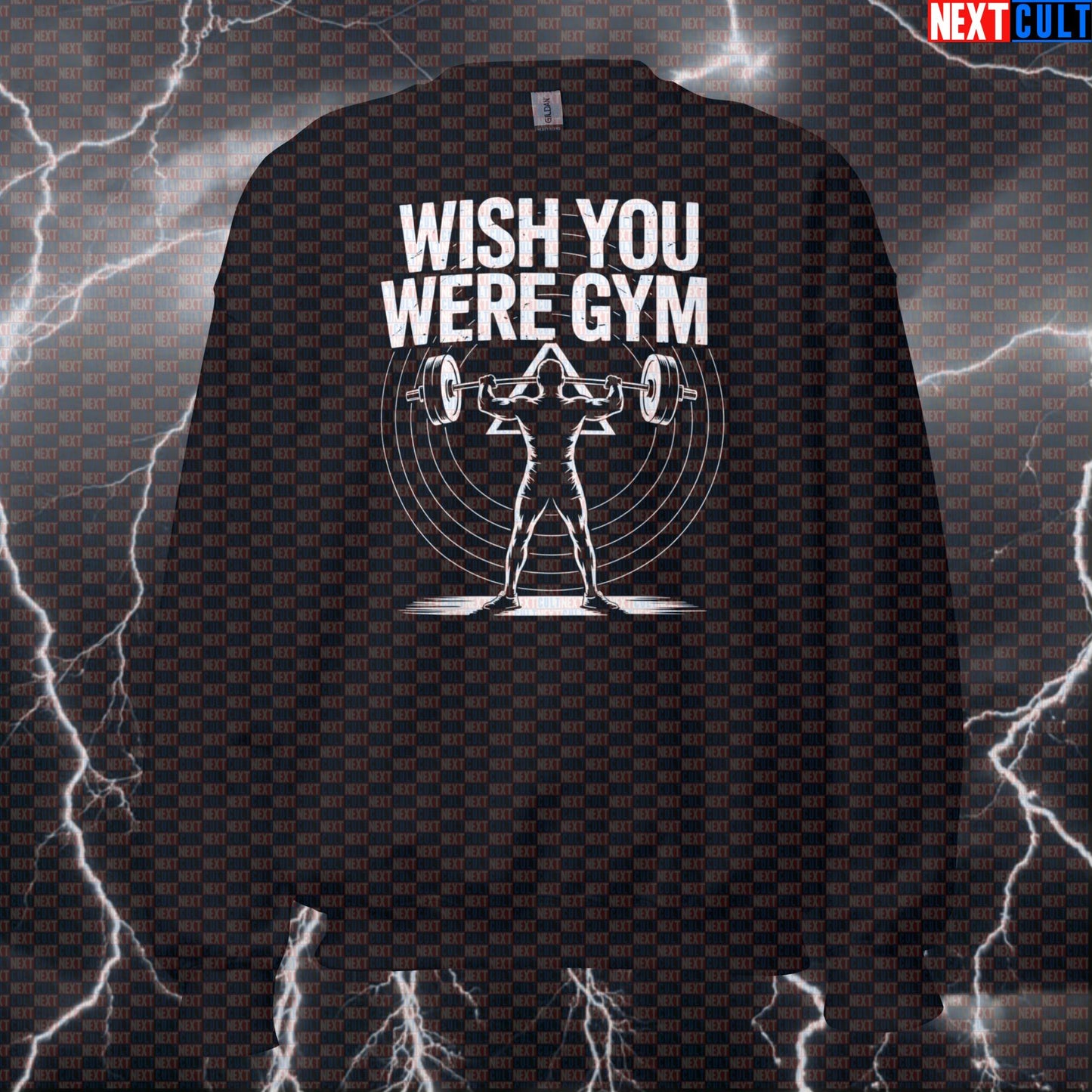 Wish You Were Gym Funny Gym Sweatshirt - Pink Floyd Meme Jumper Crewneck Pullover Pump Cover Sweatshirts Bodybuilding Fitness Gym Pink Floyd Powerlifting Pump Cover Rock Music Workout Next Cult Brand