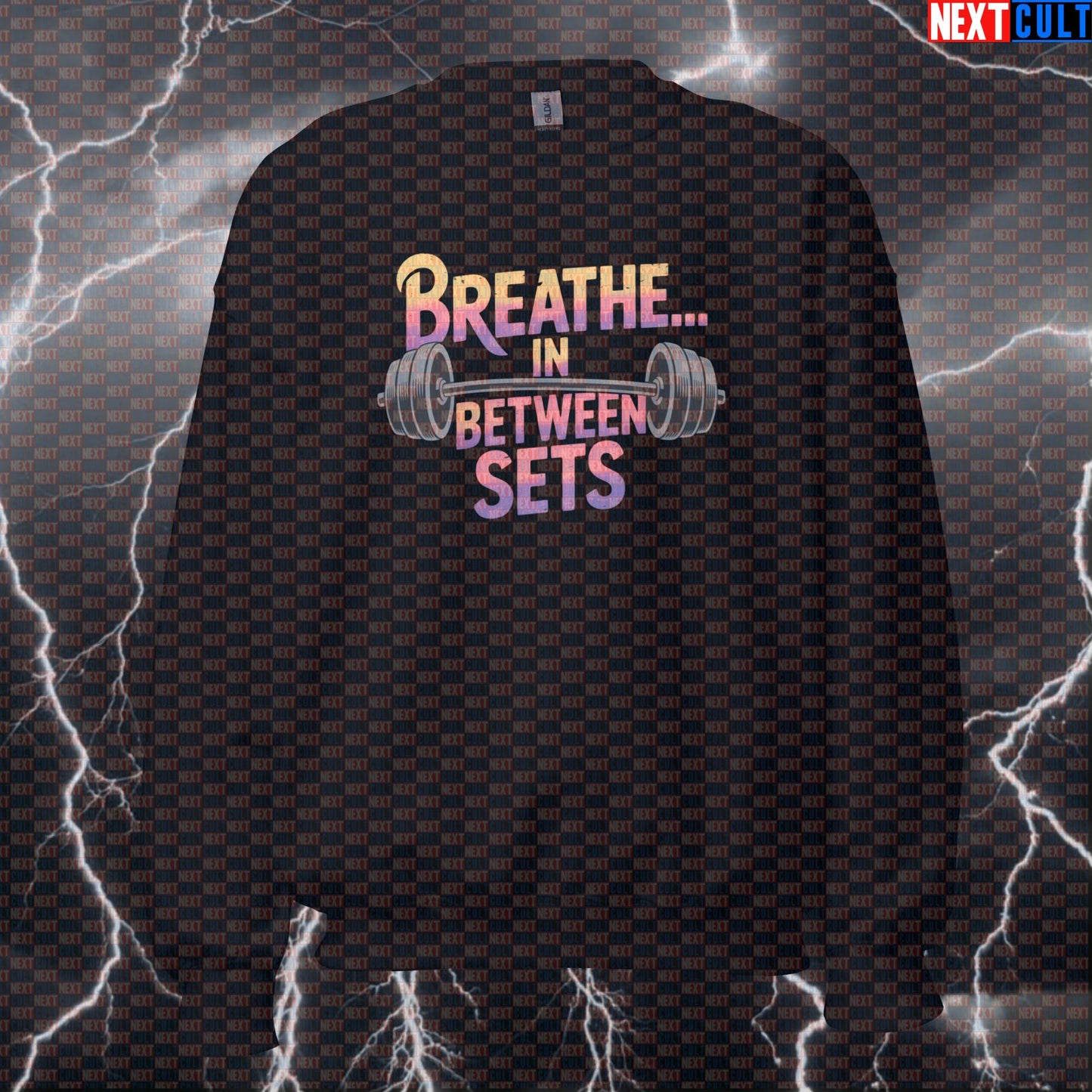 Breathe In Between Sets Funny Gym Sweatshirt - Pink Floyd Meme Pullover Jumper Pump Cover For Lifters Sweatshirts Bodybuilding Fitness Gym Pink Floyd Powerlifting Pump Cover Rock Music Workout Next Cult Brand