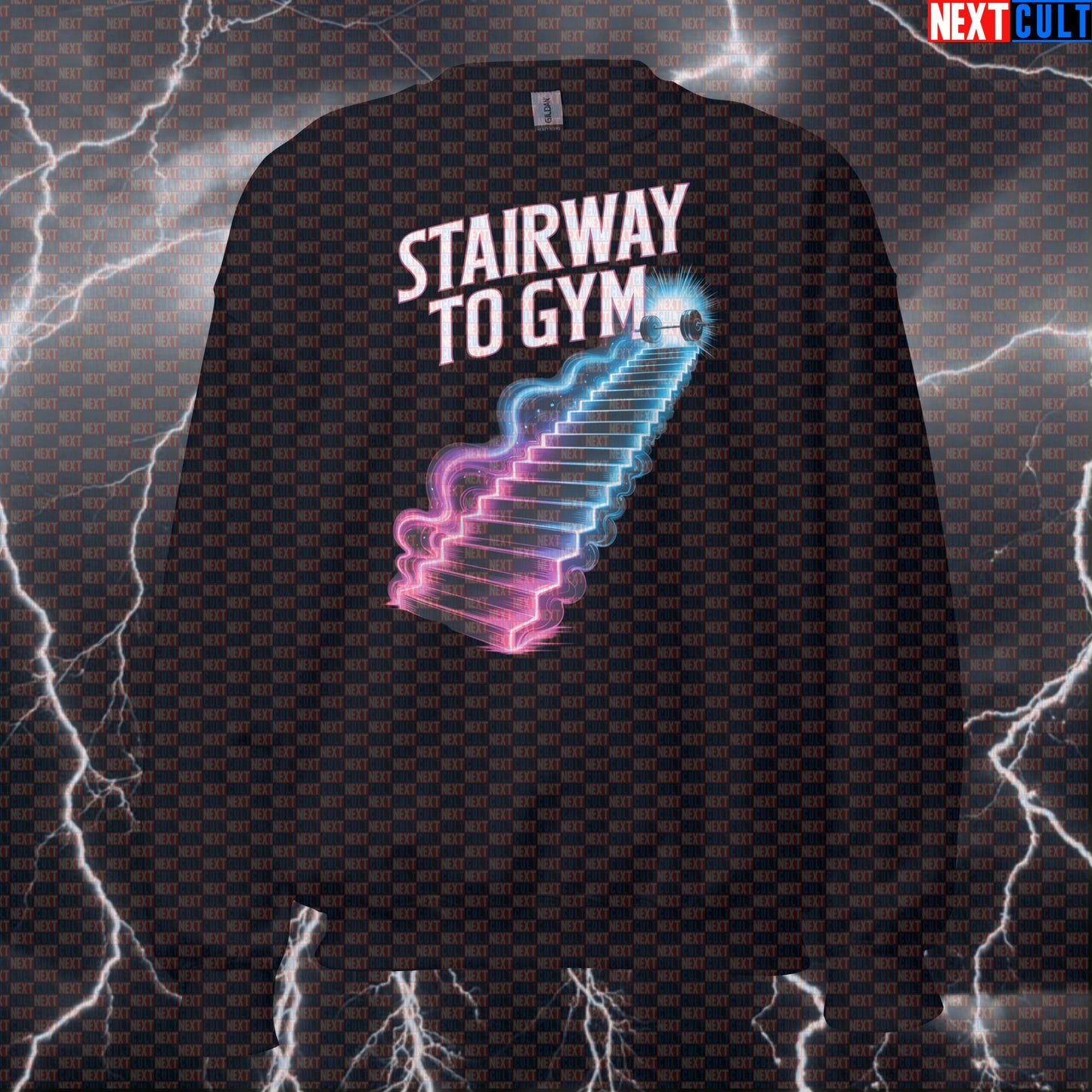 Stairway To Gym Funny Gym Sweatshirt - Led Zeppelin Workout Pullover Jumper Pump Cover Sweatshirts Bodybuilding Fitness Gym Led Zeppelin Powerlifting Pump Cover Rock Music Workout Next Cult Brand