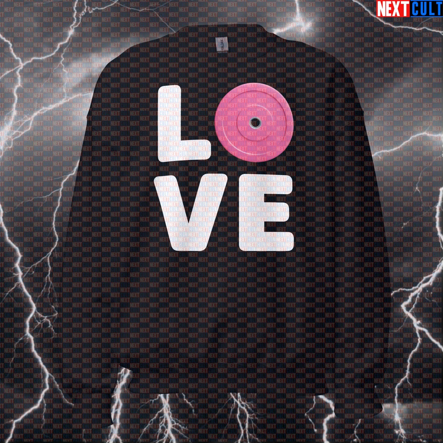 Funny Valentine's Day Gym Sweatshirt - I Love Lifting Pink Bumper Plate Pullover Pump Cover Top Sweatshirts Bodybuilding Fitness Gym Powerlifting Pump Cover Valentine's Day Workout Next Cult Brand