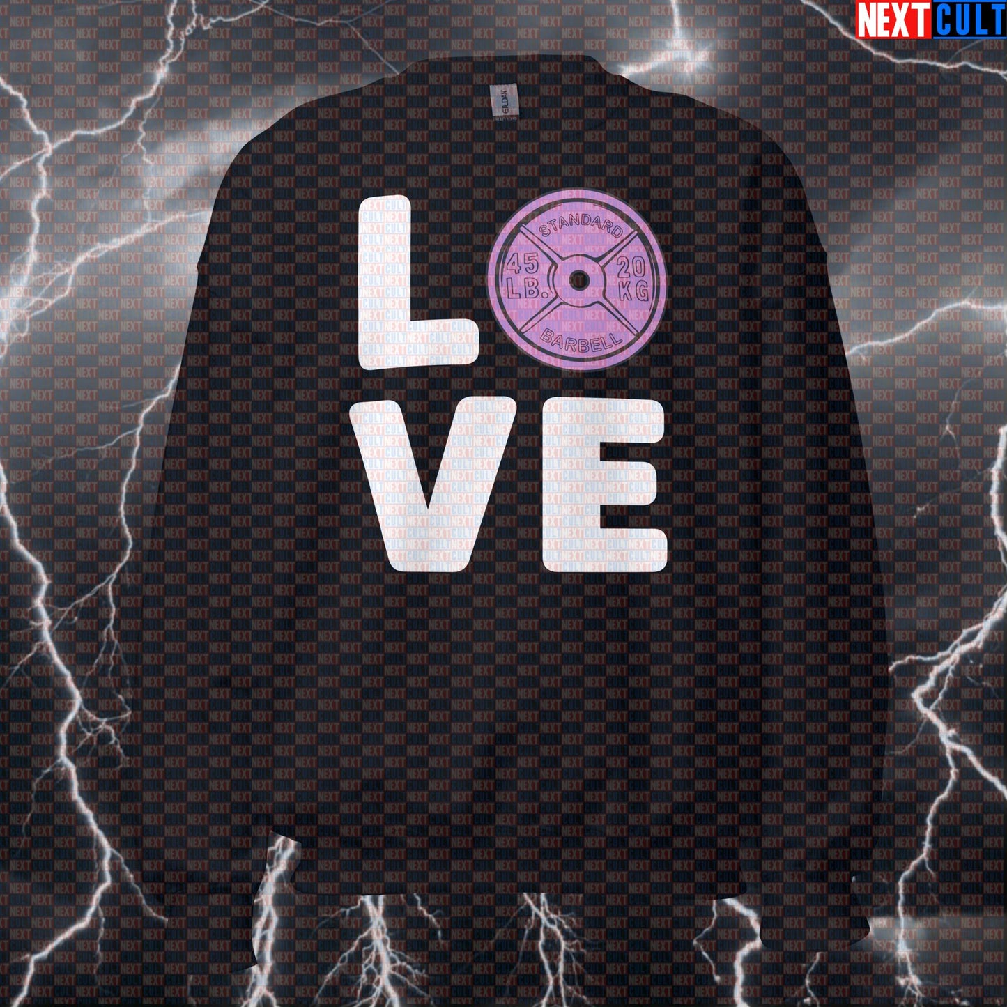 Funny Valentine's Gym Sweatshirt: I Love Weights Pink Plate Pullover Jumper Pump Cover Top Sweatshirts Bodybuilding Fitness Gym Powerlifting Pump Cover Valentine's Day Workout Next Cult Brand