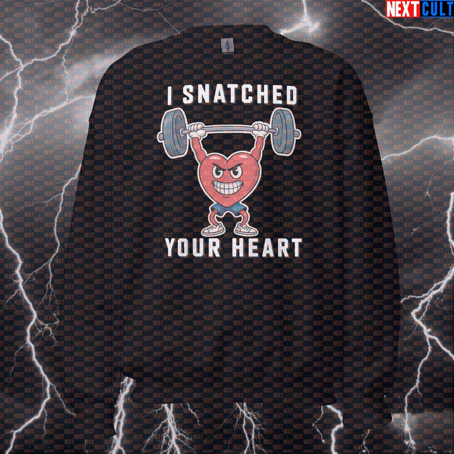 I Snatched Your Heart Funny Valentine's Gym Sweatshirt - Olympic Weightlifting Meme Pullover Pump Cover Sweatshirts Fitness Gym Olympic Weightlifting Pump Cover Valentine's Day Workout Next Cult Brand