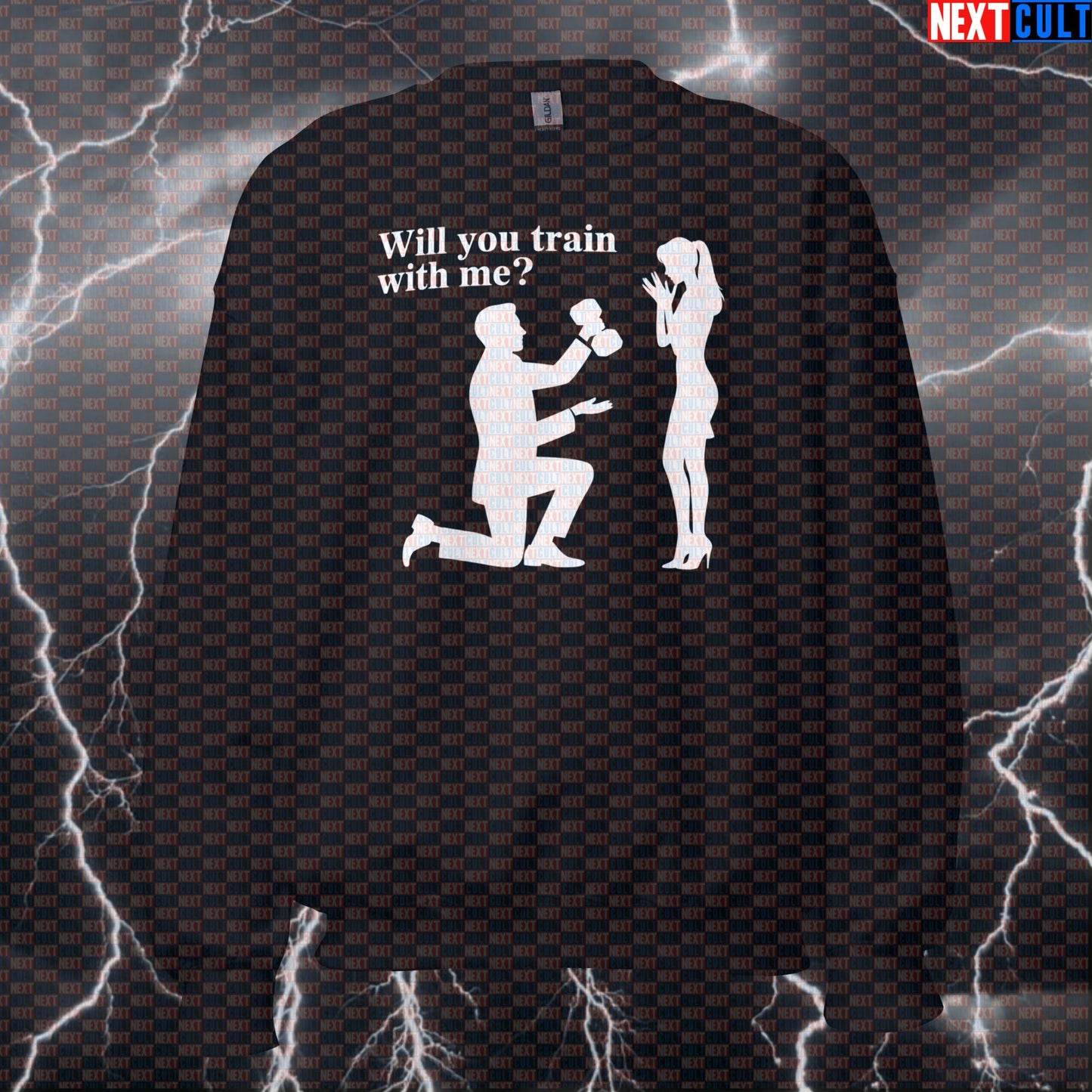 Will You Train With Me Funny Gym Proposal Sweatshirt - Valentine's Day Gym Pump Cover Jumper Pullover Sweatshirts Bodybuilding Fitness Gym Powerlifting Pump Cover Valentine's Day Workout Next Cult Brand