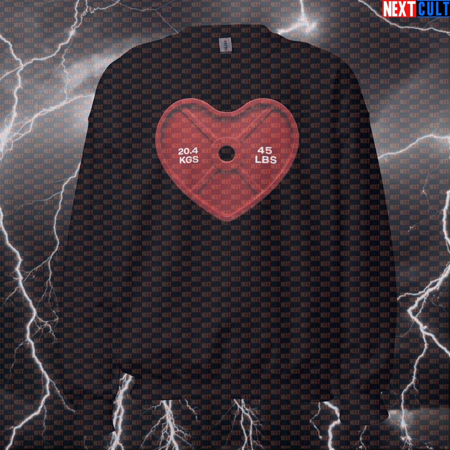 Heart Weight Plate Funny Valentine's Gym Sweatshirt | I Love Gym Crewneck Pullover Pump Cover Sweatshirts Bodybuilding Fitness Gym Powerlifting Pump Cover Valentine's Day Workout Next Cult Brand