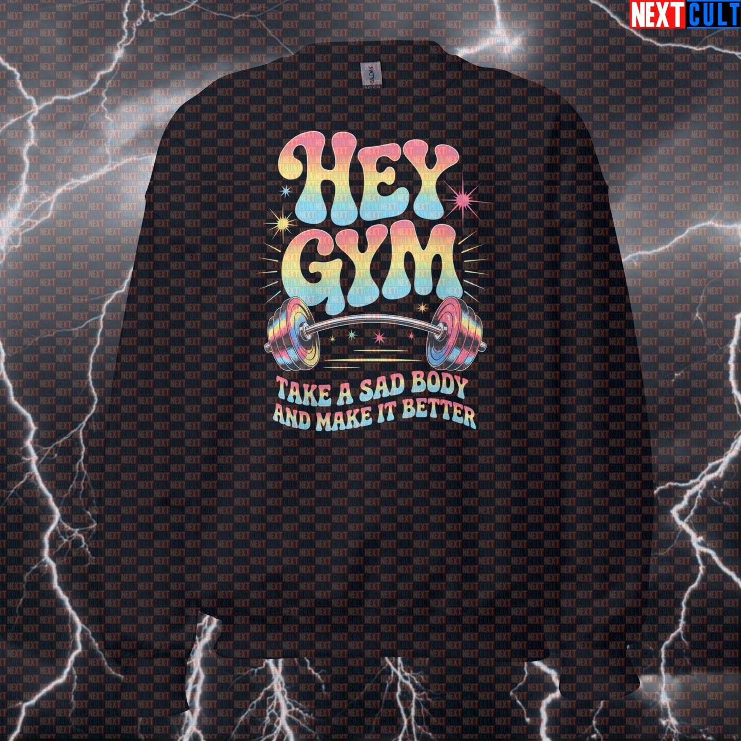 Hey Gym Take A Sad Body And Make It Better Funny Gym Sweatshirt - Beatles Meme Pullover Jumper Pump Cover Sweatshirts Bodybuilding Fitness Gym Pump Cover Rock Music The Beatles Workout Next Cult Brand