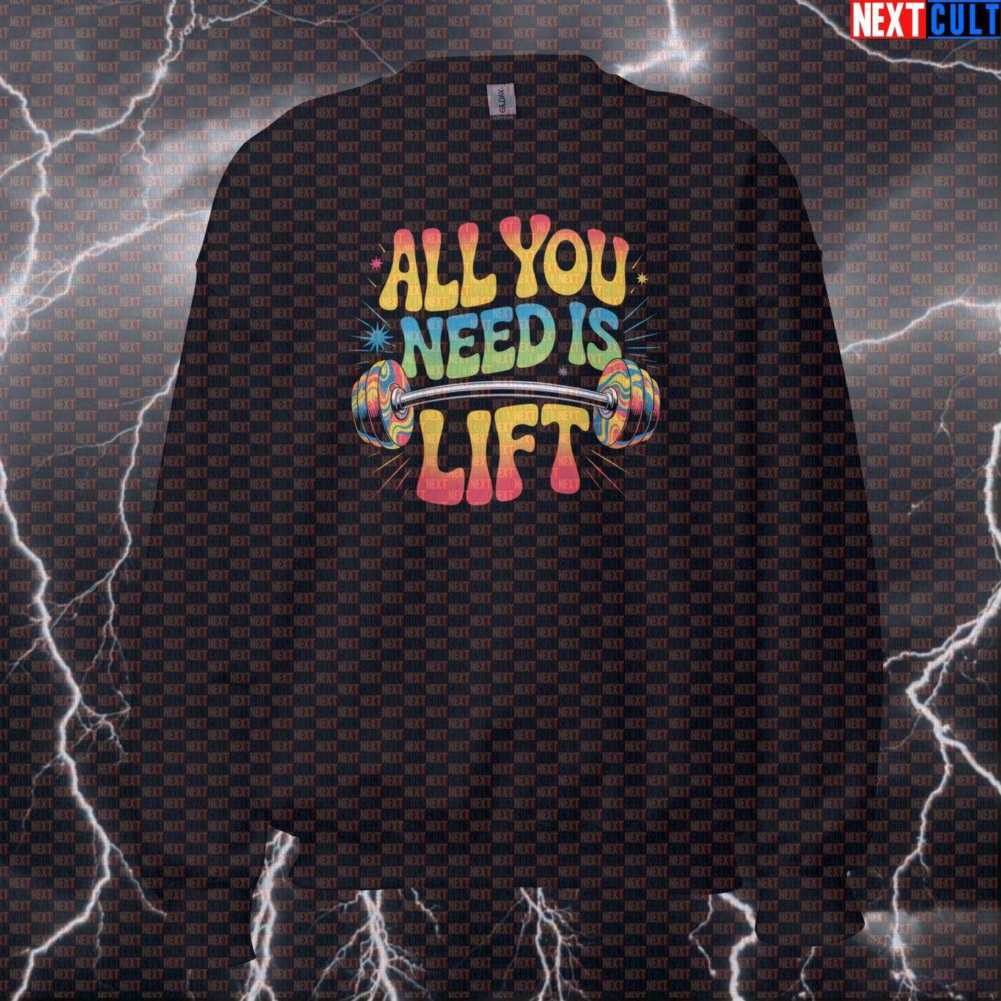 All You Need Is Lift Funny Gym Sweatshirt | Beatles Inspired Meme Pump Cover Jumper for Gymbros Sweatshirts Bodybuilding Fitness Gym Powerlifting Pump Cover Rock Music The Beatles Workout Next Cult Brand