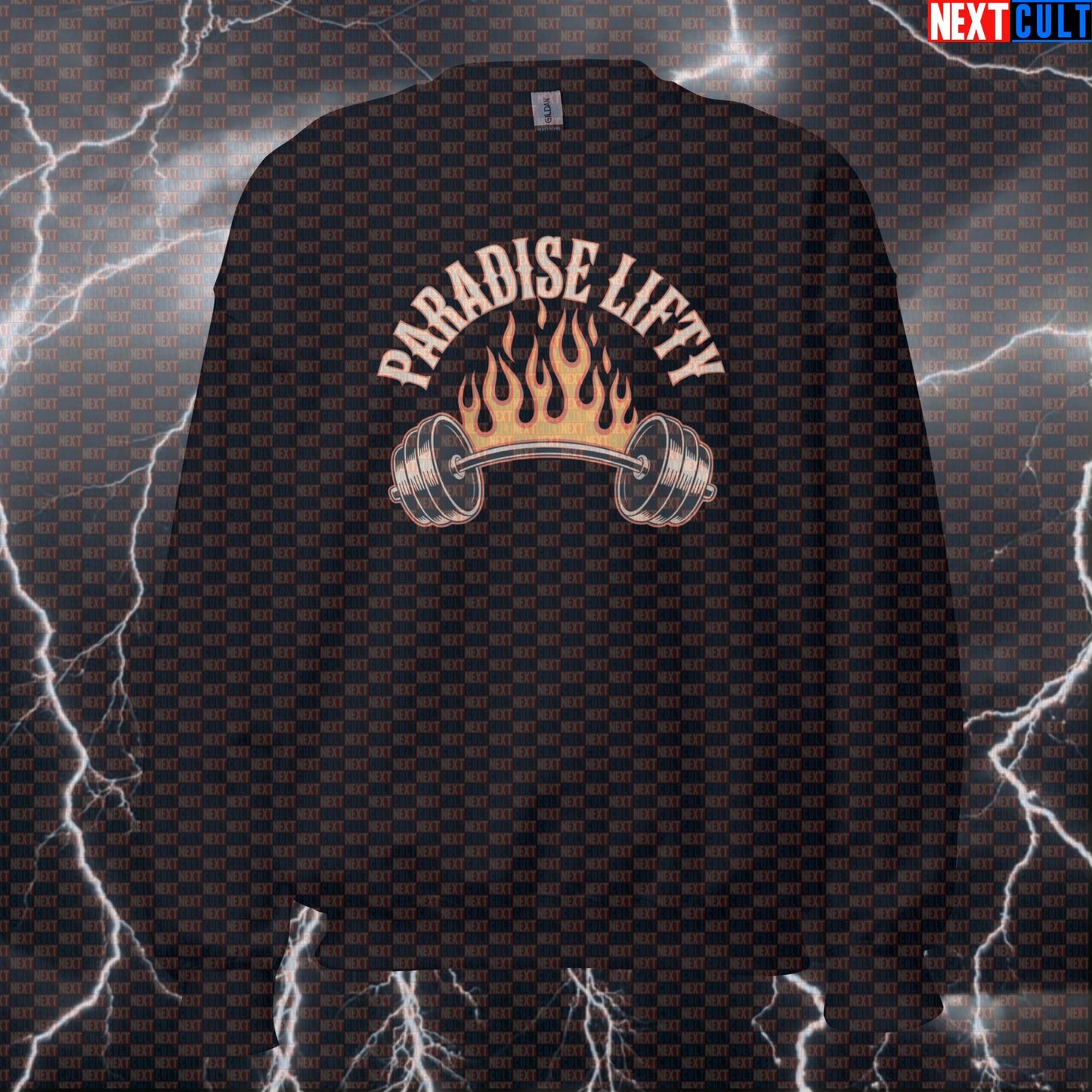 Paradise Lifty Funny Rock & Roll Gym Sweatshirt - Guns and Roses Pump Cover Jumper Pullover For Lifters Sweatshirts Bodybuilding Fitness Guns N' Roses Gym Powerlifting Pump Cover Rock Music Workout Next Cult Brand