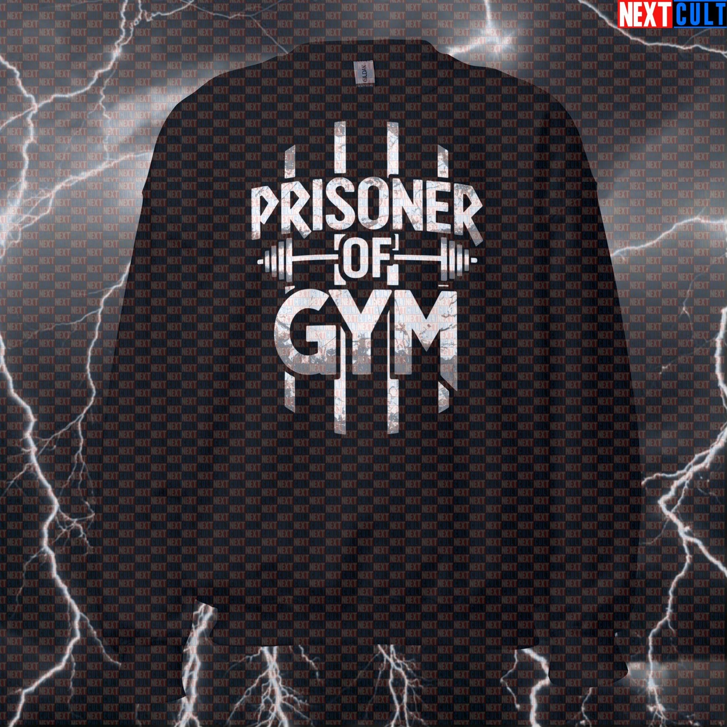 Prisoner of Gym Funny Heavy Metal Gym Sweatshirt Pump Cover Crewneck Jumper for Lifters, Gains & Workout Humor Fans Sweatshirts Bodybuilding Fitness Gym Iron Maiden Powerlifting Pump Cover Rock Music Workout Next Cult Brand