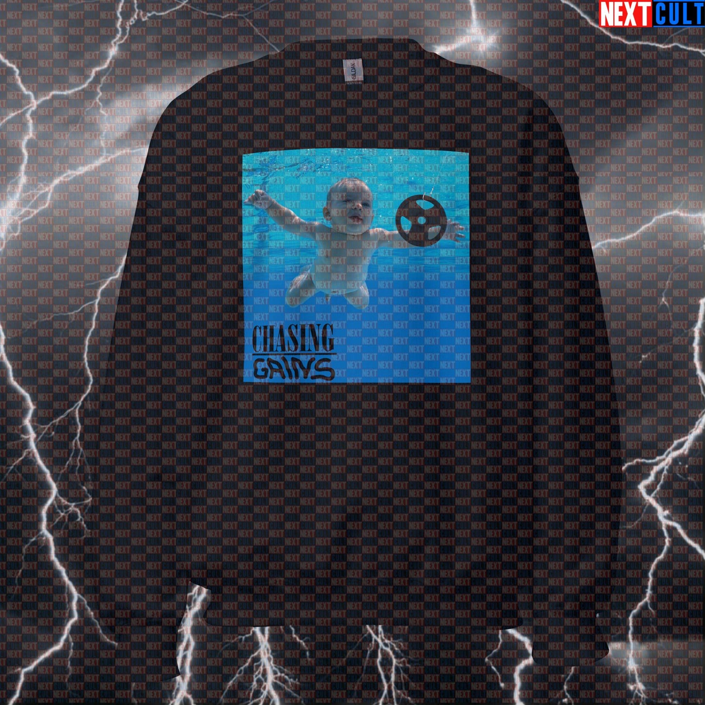 Chasing Gains Nevermind Funny Gym Sweatshirt Crewneck Pump Cover Pullover Sweater for Lifters Grunge Rock Fans Sweatshirts Bodybuilding Fitness Gym Nirvana Powerlifting Pump Cover Rock Music Workout Next Cult Brand