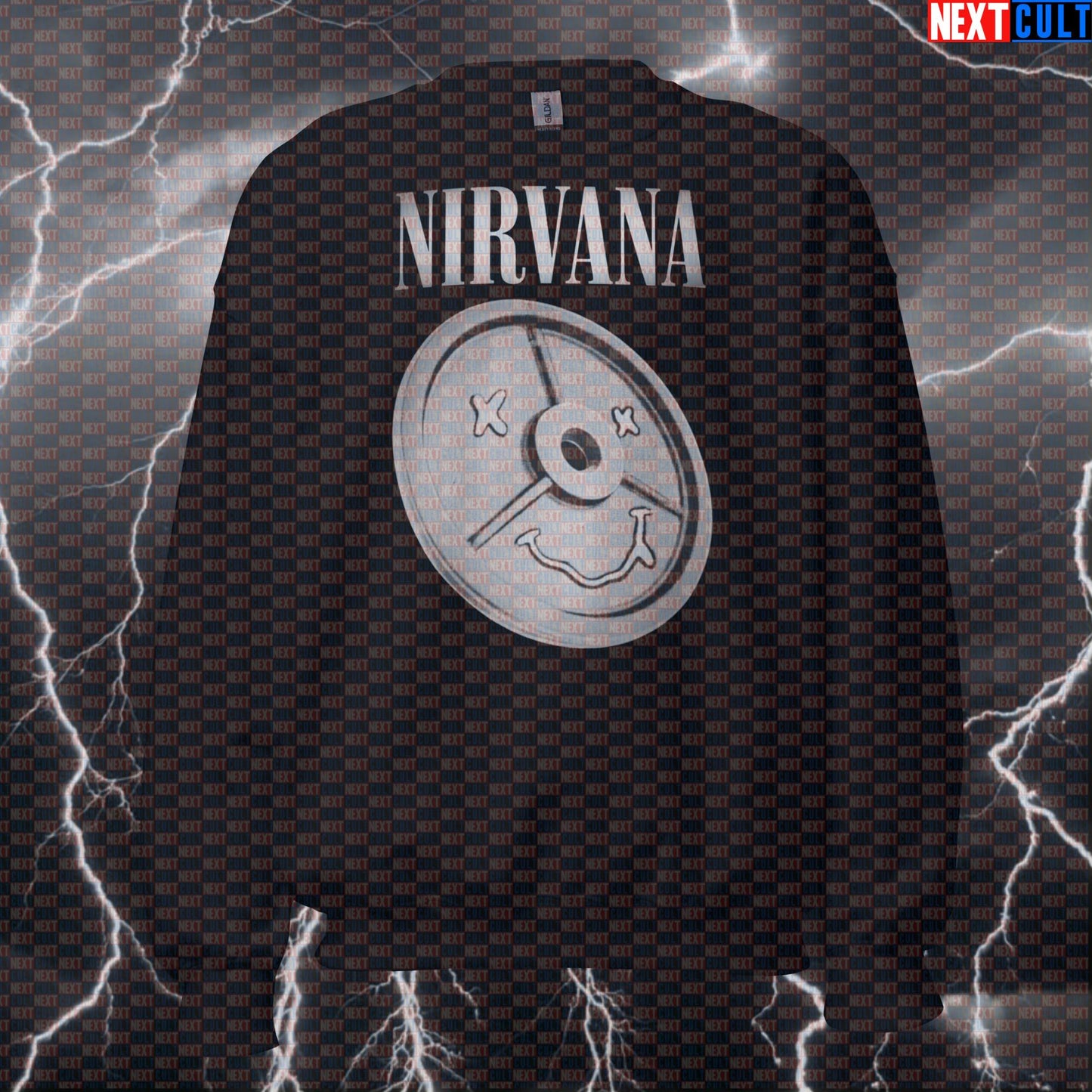 Nirvana Grunge Weight Plate Funny Gym Sweatshirt Crewneck Pump Cover Pullover Sweater for Lifters Gymbros Sweatshirts Bodybuilding Fitness Gym Nirvana Powerlifting Pump Cover Rock Music Workout Next Cult Brand