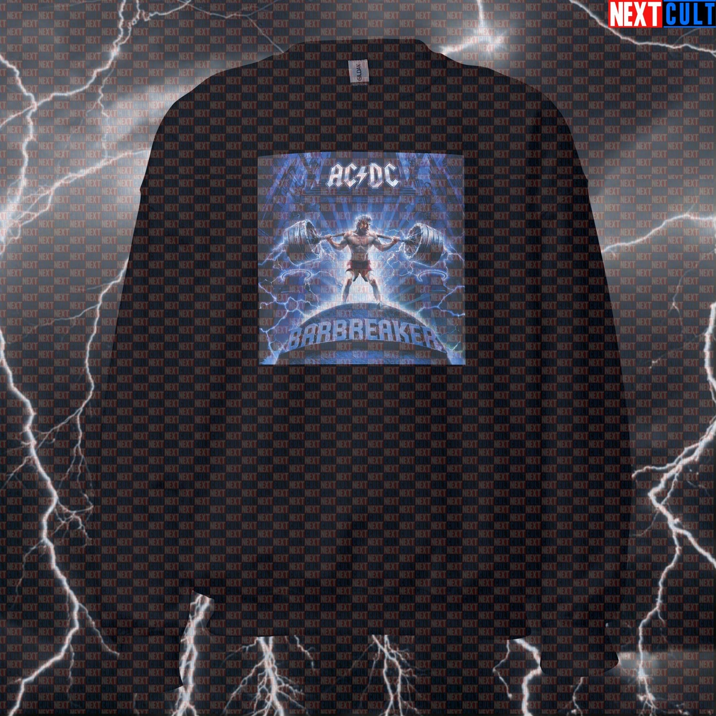 Bar Breaker Barbell Breaker Funny Gym Sweatshirt Ballbreaker Album Parody Heavy Metal Workout Crewneck Sweatshirts AC/DC Bodybuilding Fitness Gym Powerlifting Pump Cover Rock Music Workout Next Cult Brand