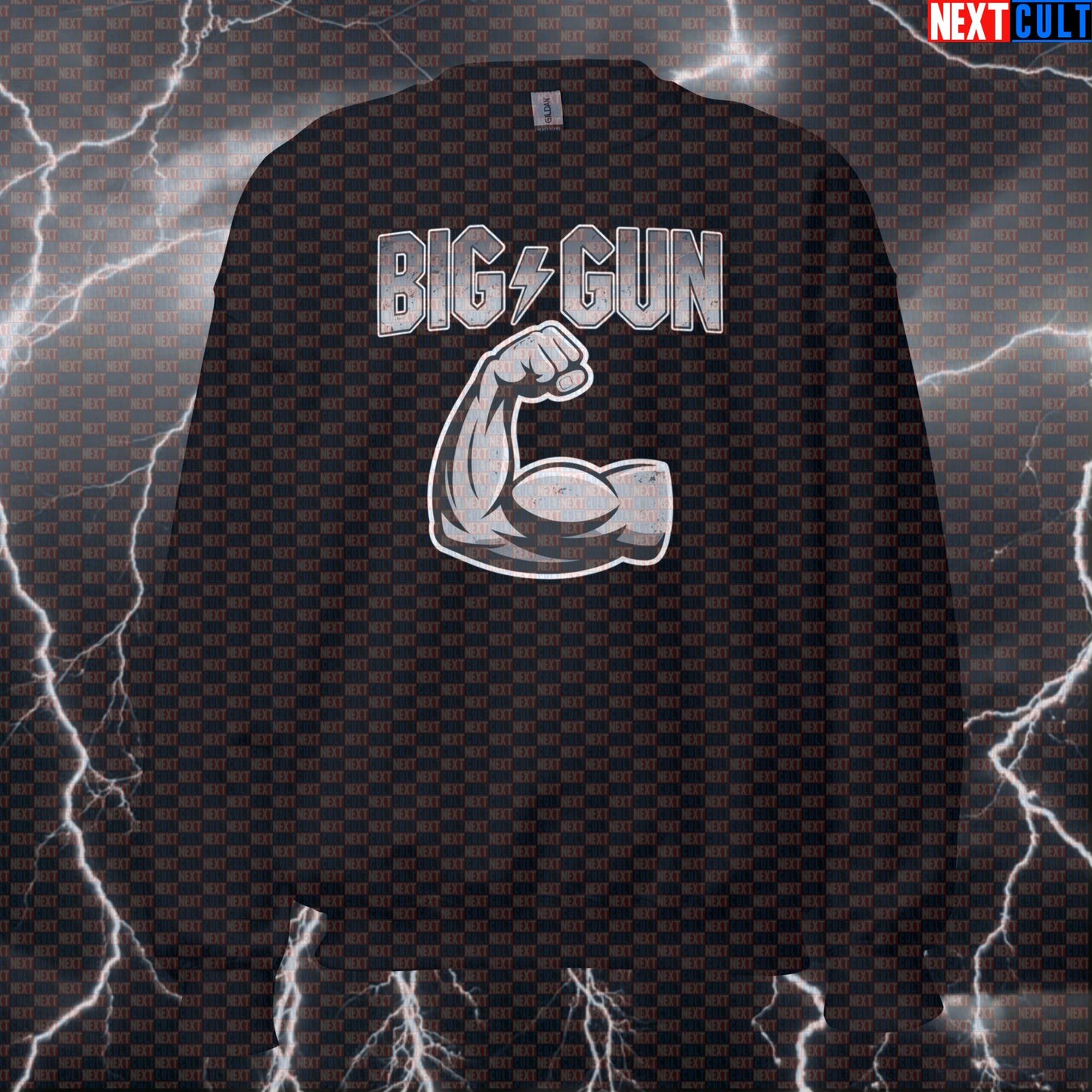 Big Gun Funny Gym Sweatshirt Crewneck Pump Cover Pullover Sweater for Lifters AC DC Rock Big Biceps Fans Sweatshirts AC/DC Bodybuilding Fitness Gym Pump Cover Rock Music Workout Next Cult Brand