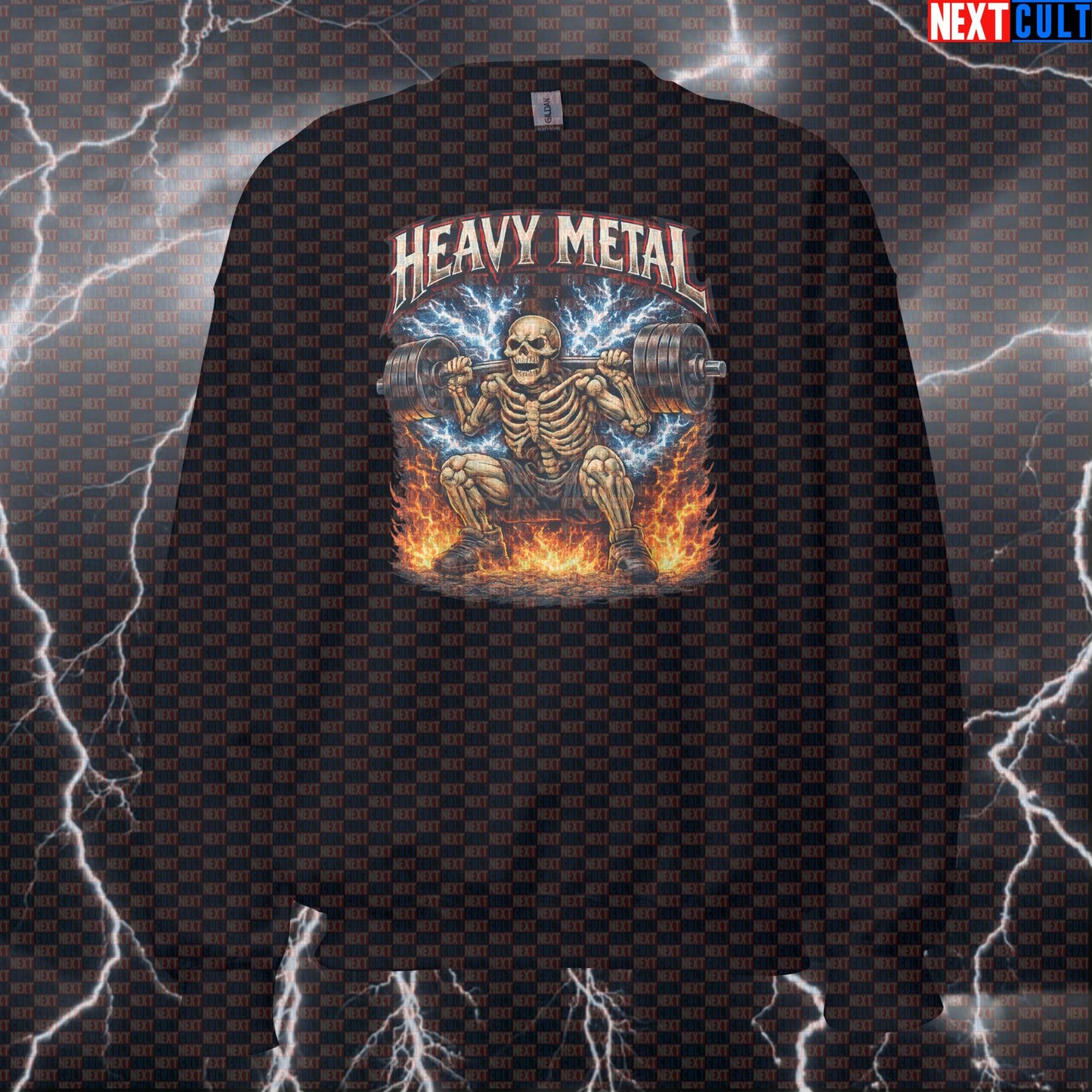 Heavy Metal Squats Funny Gym Sweatshirt Skeleton Leg Day Crewneck for Lifters Sweatshirts Bodybuilding Fitness Gym Leg Day Powerlifting Pump Cover Rock Music Workout Next Cult Brand