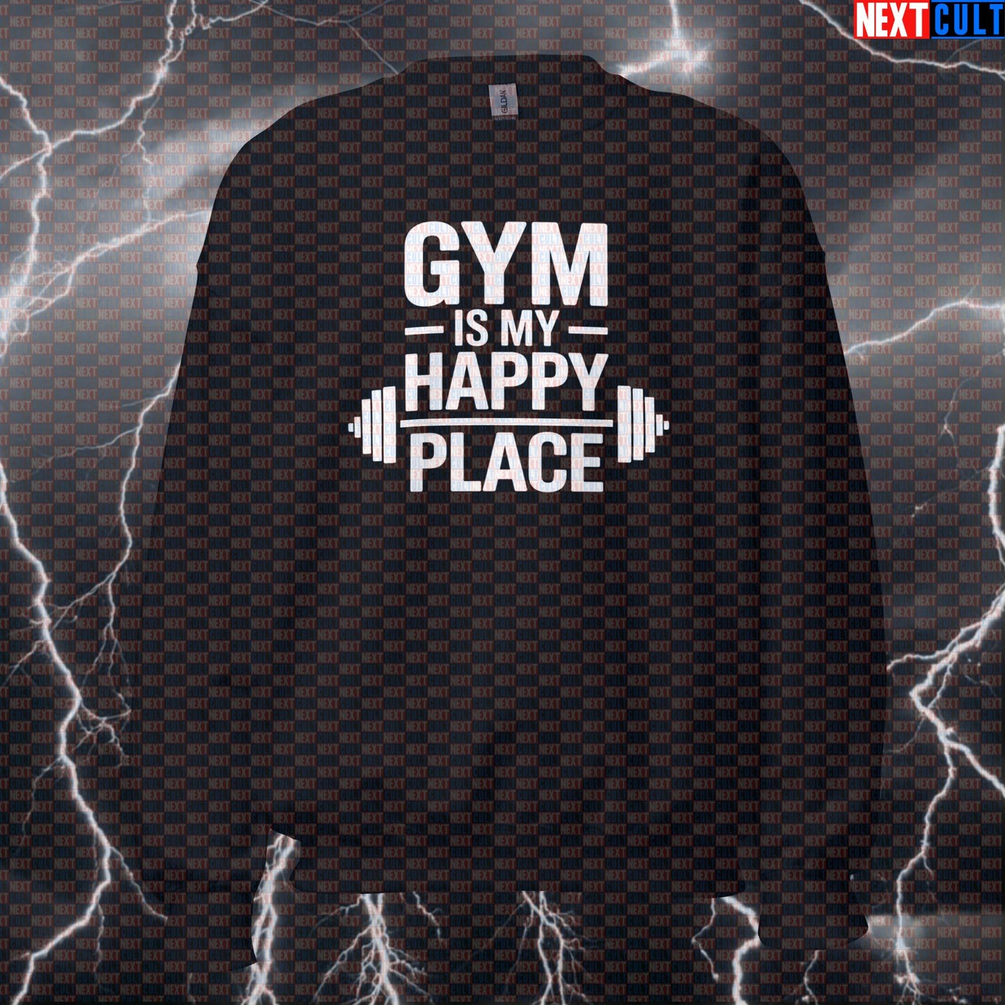 Gym Is My Happy Place Funny Gym Sweatshirt Happy Weights Meme for Fitness and Lifting Fans Sweatshirts Bodybuilding Fitness Gym Powerlifting Pump Cover Workout Next Cult Brand
