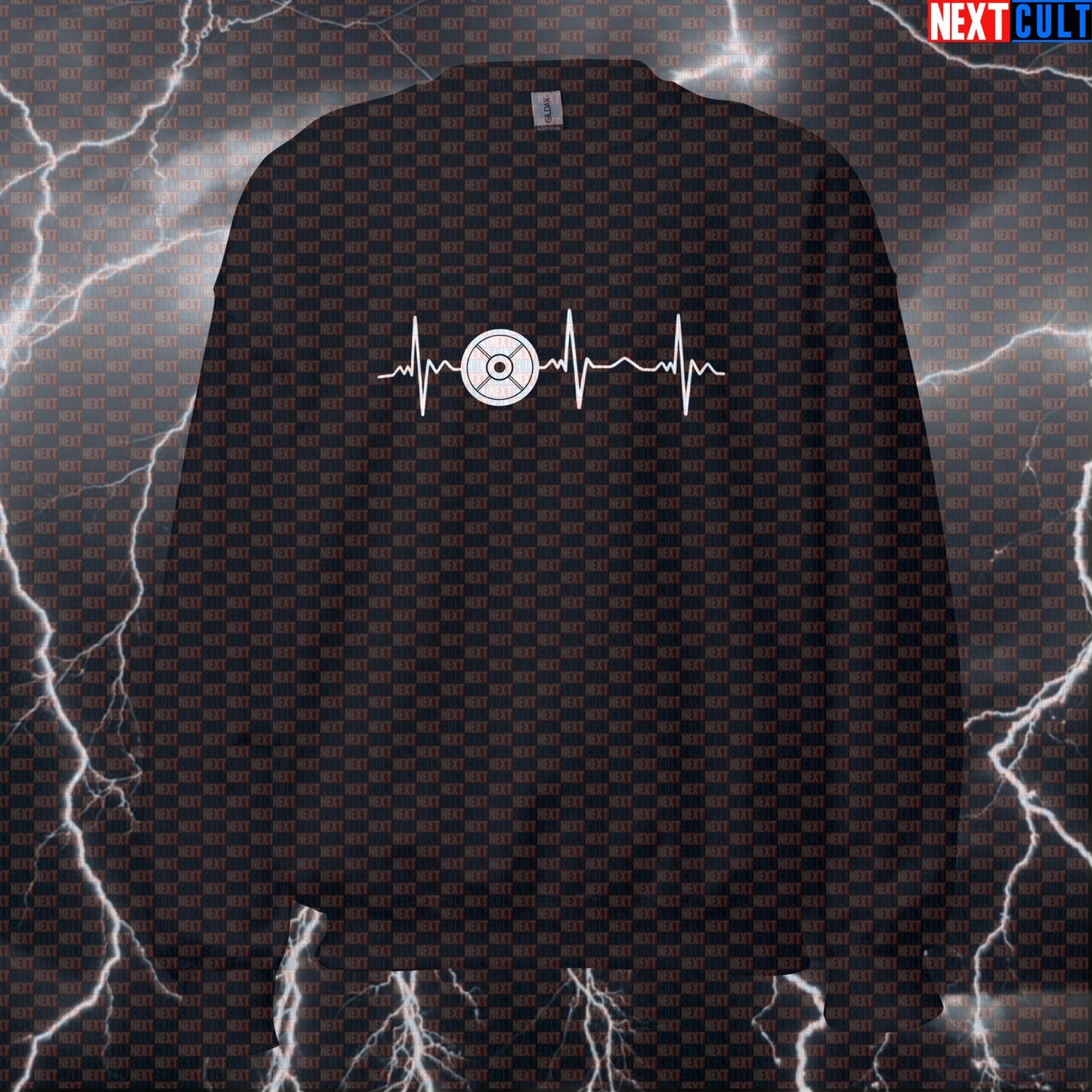 Weight Plate Heartbeat Funny Gym Sweatshirt Crewneck Pump Cover Pullover Sweater for Lifters Workout Fans Sweatshirts Bodybuilding Fitness Gym Powerlifting Pump Cover Workout Next Cult Brand