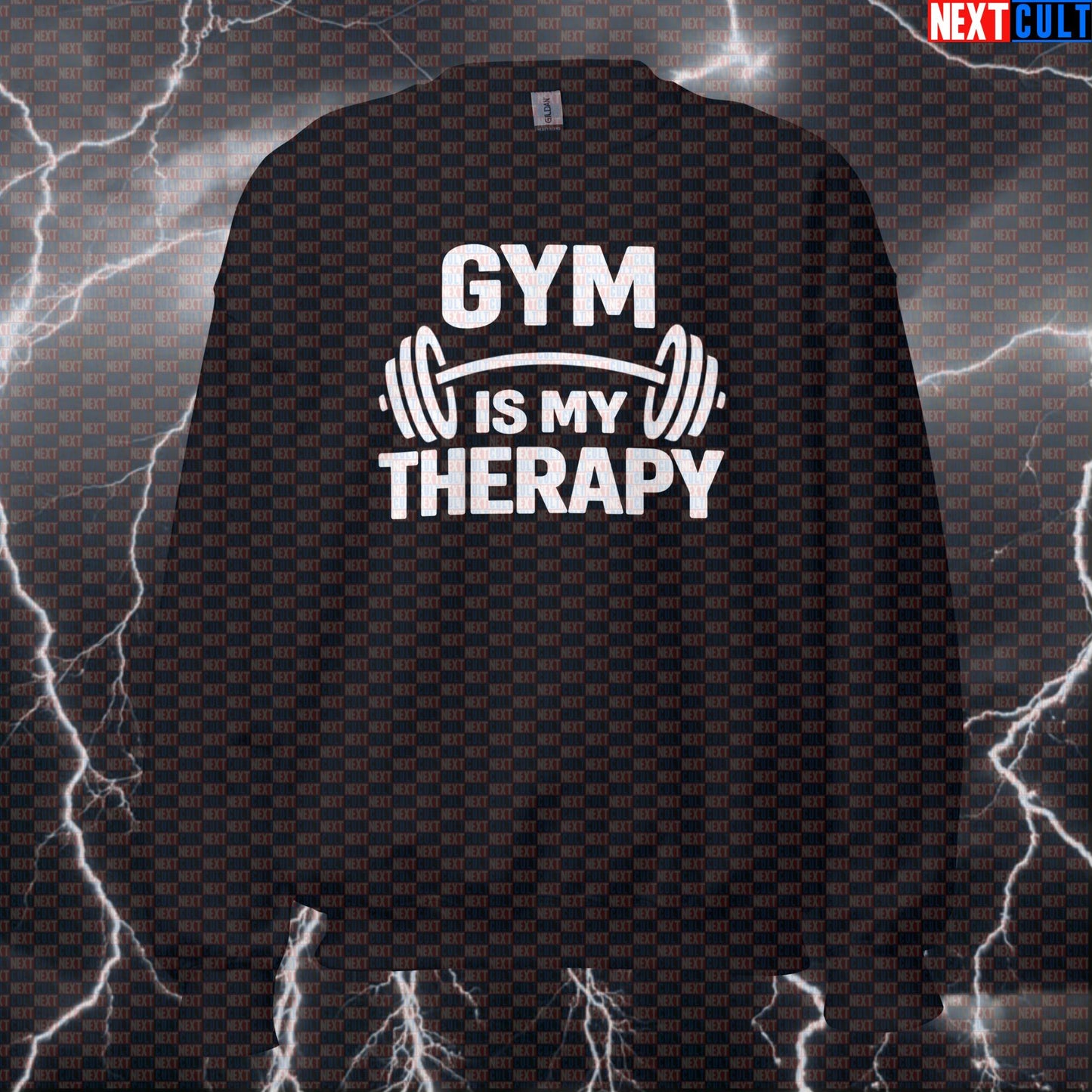 Gym Is My Therapy Funny Gym Sweatshirt Crewneck Pump Cover Pullover Sweater for Lifters Workout Fans Bodybuilding Fitness Gym Powerlifting Pump Cover Workout Next Cult Brand