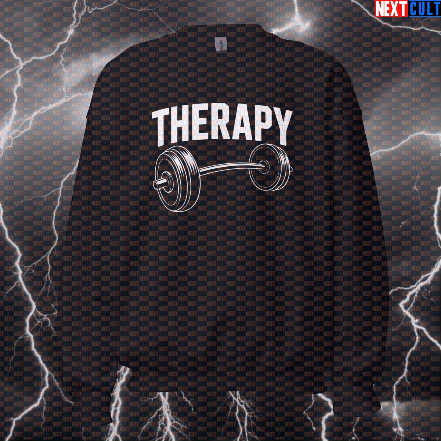 Therapy Barbell Funny Gym Sweatshirt – Workout Fitness Bodybuilding Powerlifting Meme Sweater Bodybuilding Fitness Gym Powerlifting Pump Cover Workout Next Cult Brand