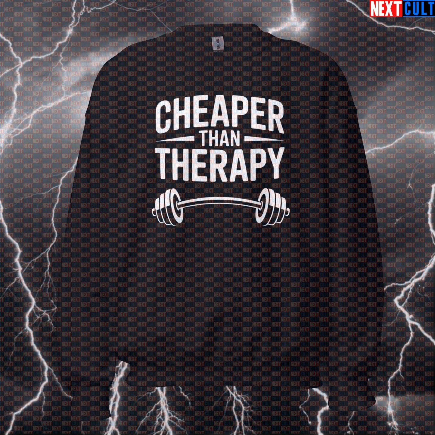 Gym Is Cheaper Than Therapy Funny Gym Sweatshirt Crewneck Pump Cover Pullover Sweater for Lifters Workout Fans Bodybuilding Fitness Gym Powerlifting Pump Cover Workout Next Cult Brand