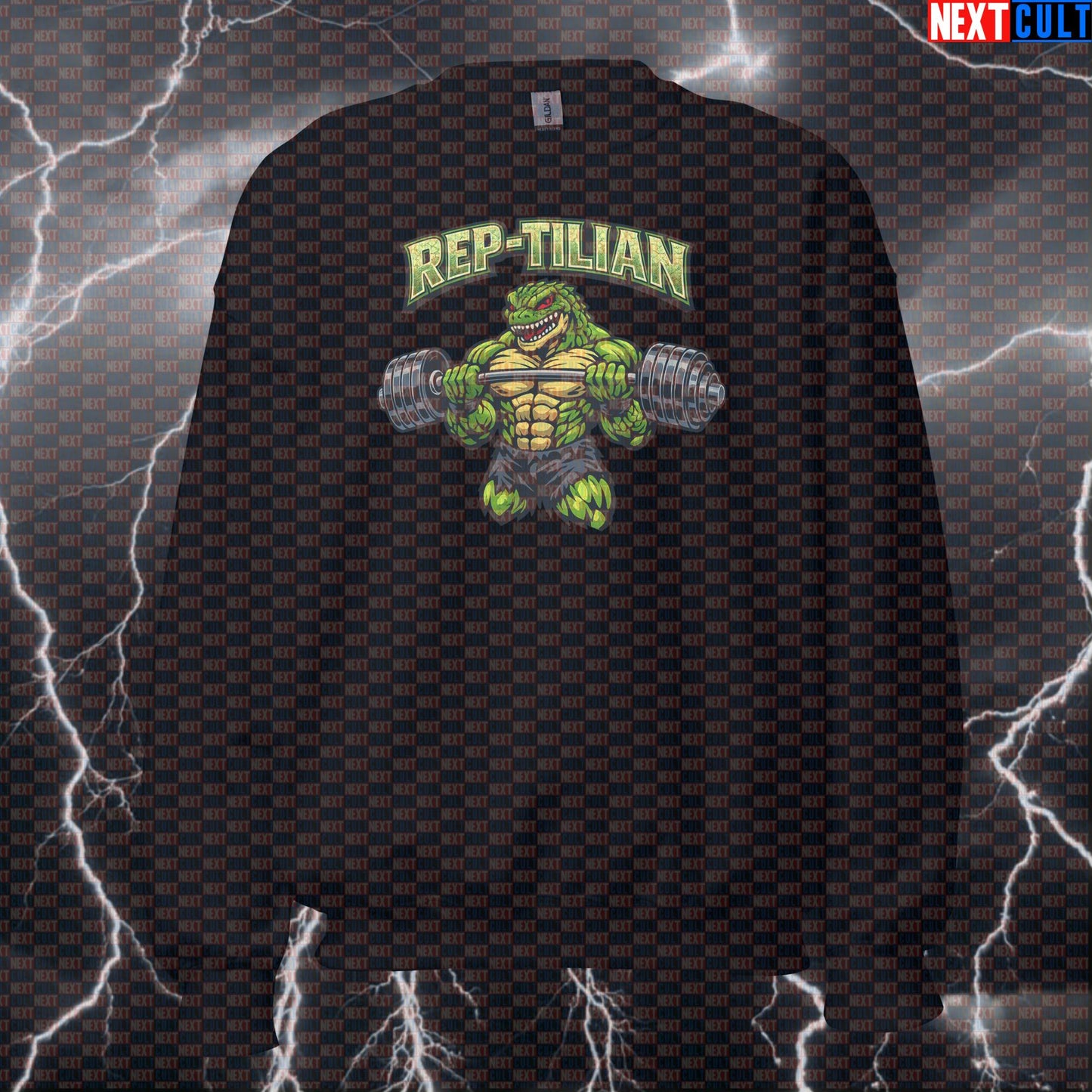 Rep-Tilian Funny Gym Sweatshirt Reptile Reptilian Lifting Meme Workout Sweatshirt Bodybuilding Powerlifting Crewneck Sweatshirts Next Cult Brand