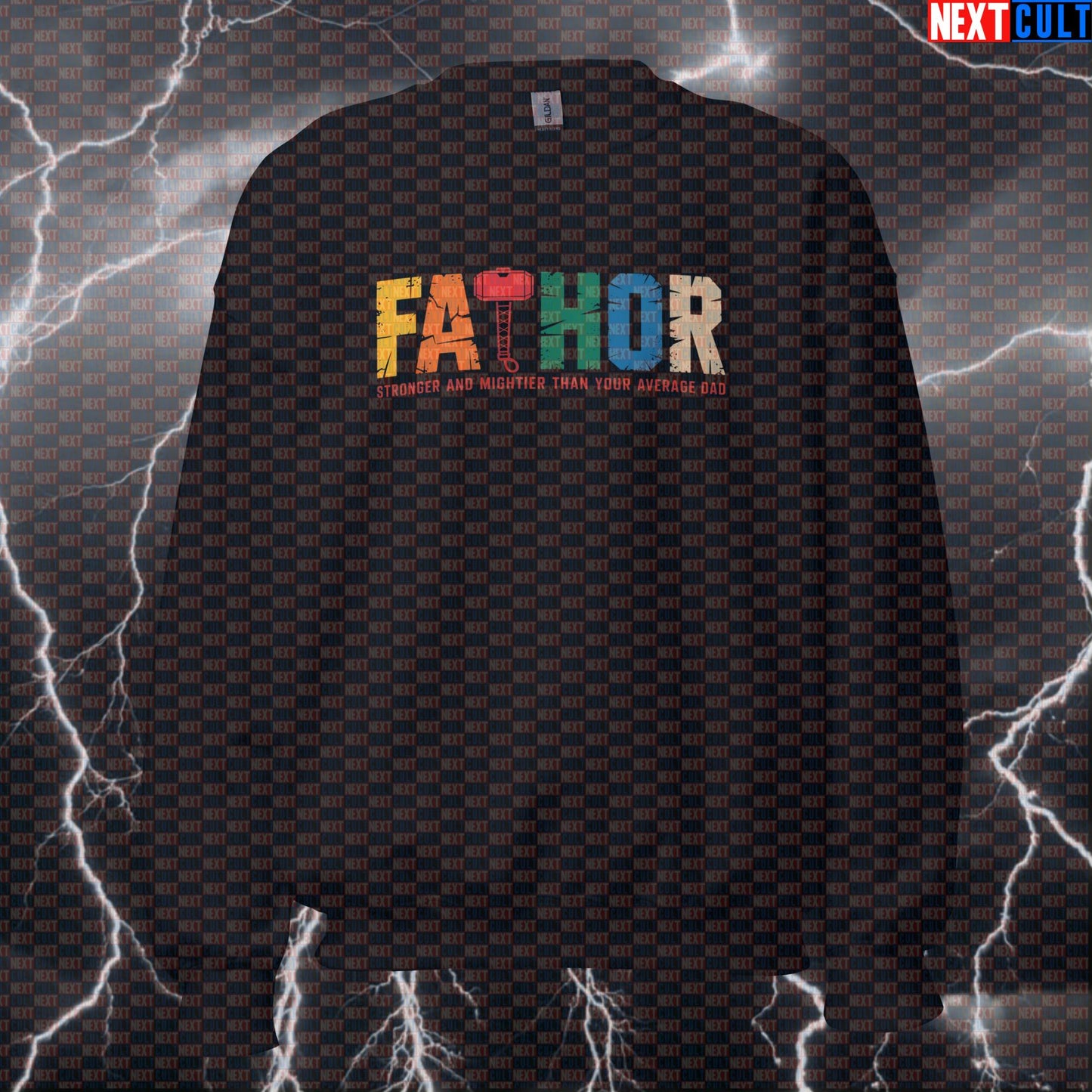Fathor Funny Gym Sweatshirt Stronger Than Your Average Dad Crewneck Pump Cover Pullover Sweater for Lifters Superdad Avengers Father's Day Films Fitness Gym Pump Cover Superheroes Thor Workout Next Cult Brand